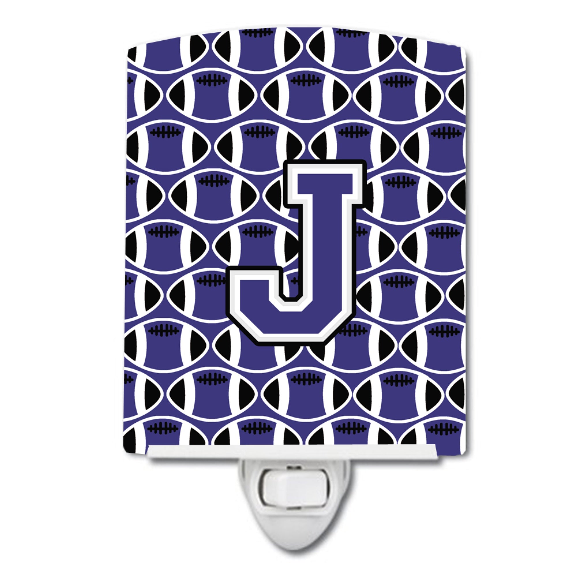  inchCarolines Treasures Letter J Football Purple and White Ceramic Night Light, 6x4, Multicolor inch
