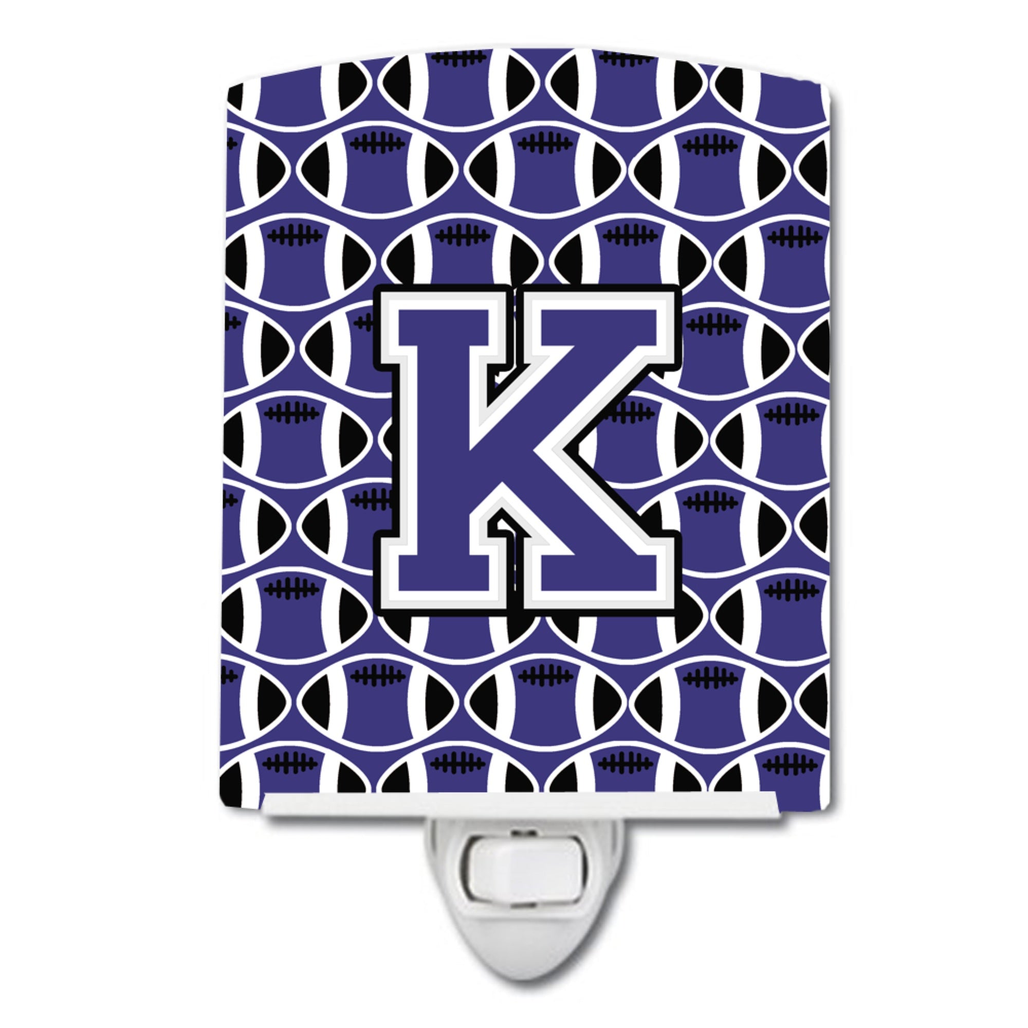  inchCarolines Treasures Letter K Football Purple and White Ceramic Night Light, 6x4, Multicolor inch