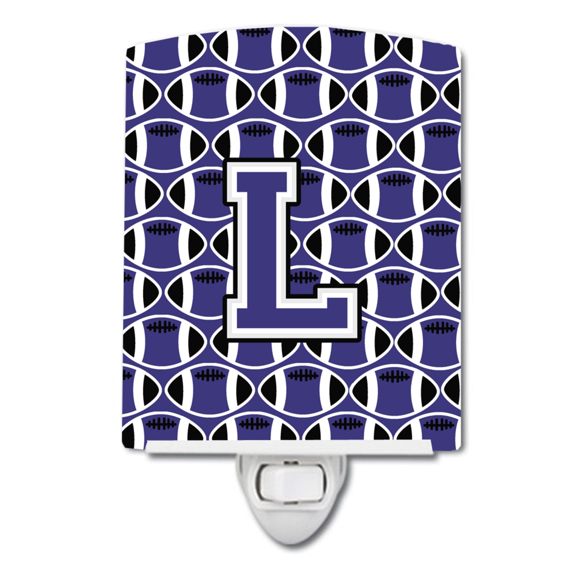  inchCarolines Treasures Letter L Football Purple and White Ceramic Night Light, 6x4, Multicolor inch