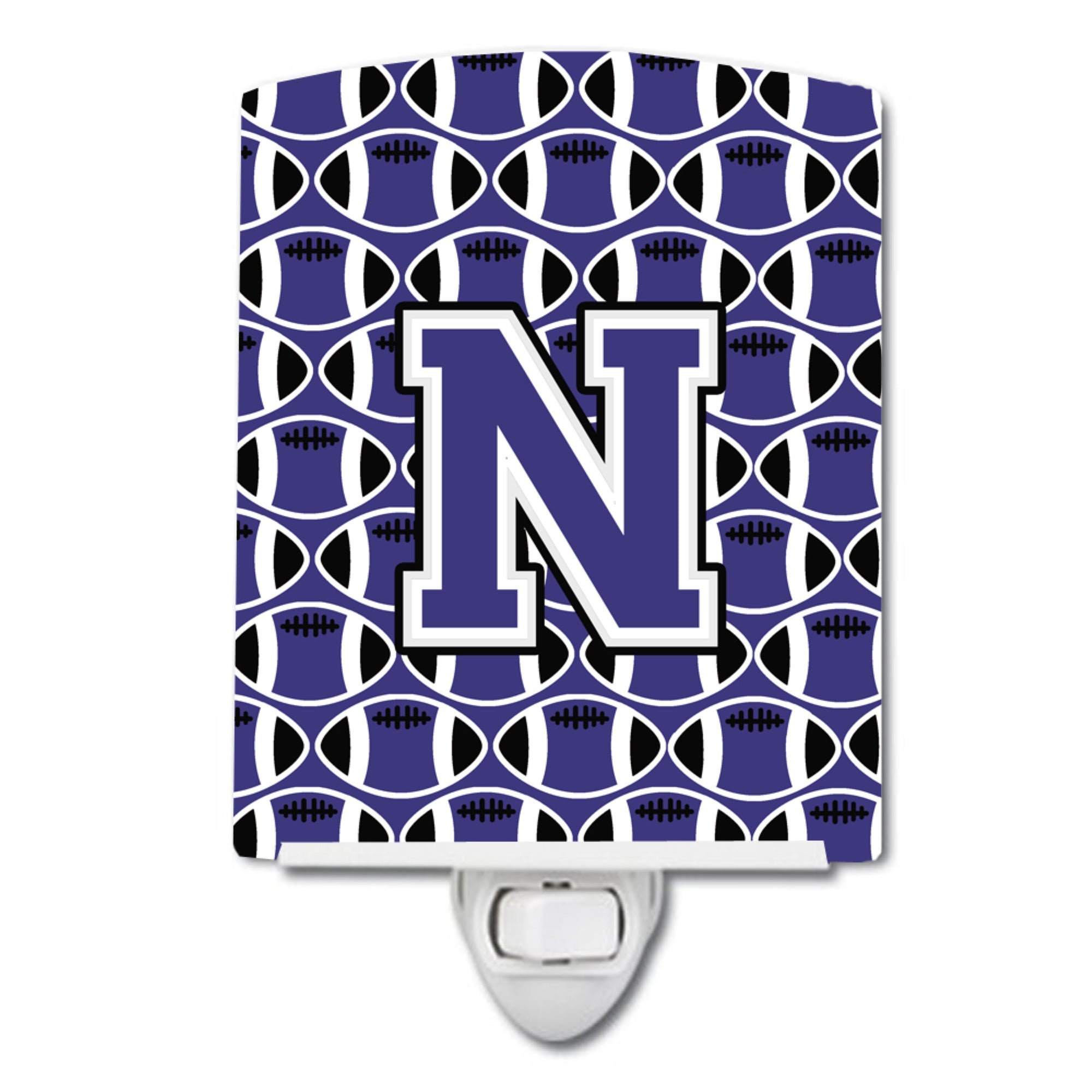  inchCarolines Treasures Letter N Football Purple and White Ceramic Night Light, 6x4, Multicolor inch