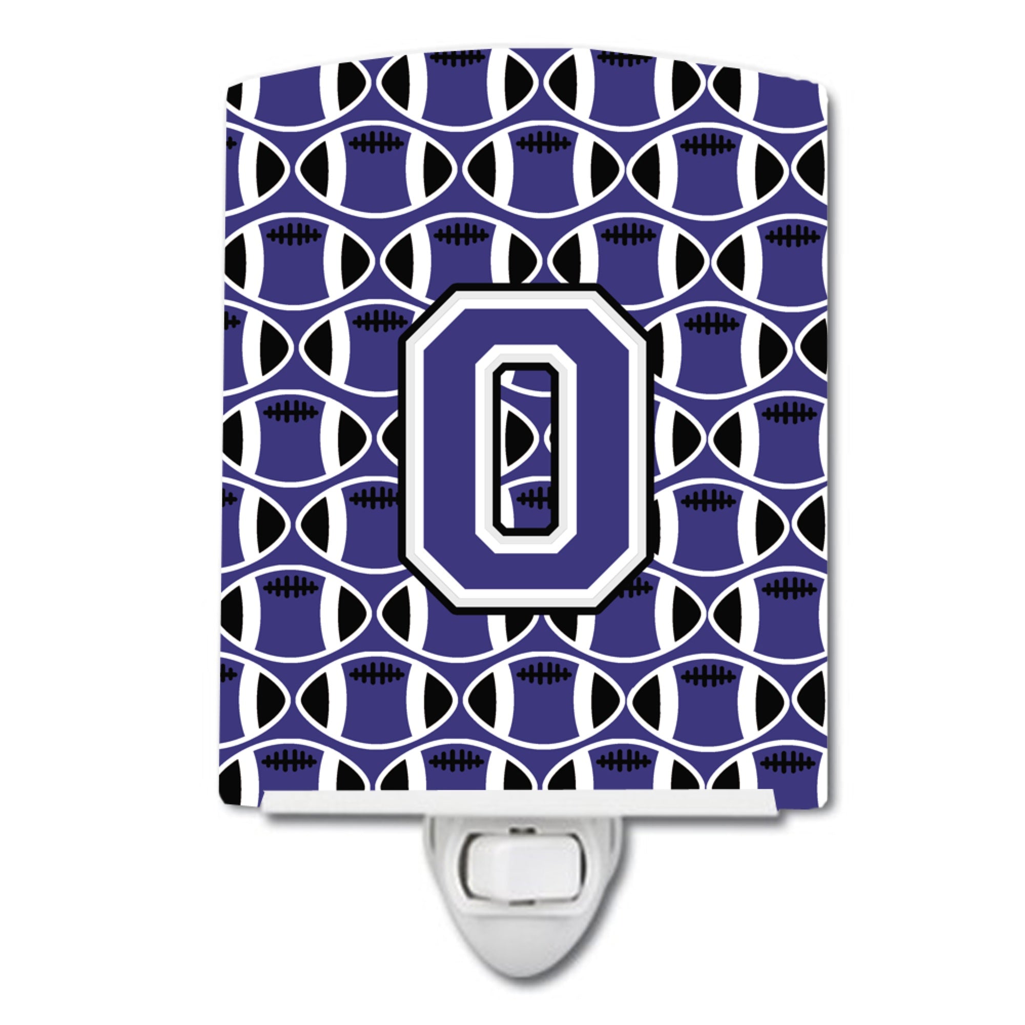  inchCarolines Treasures Letter O Football Purple and White Ceramic Night Light, 6x4, Multicolor inch