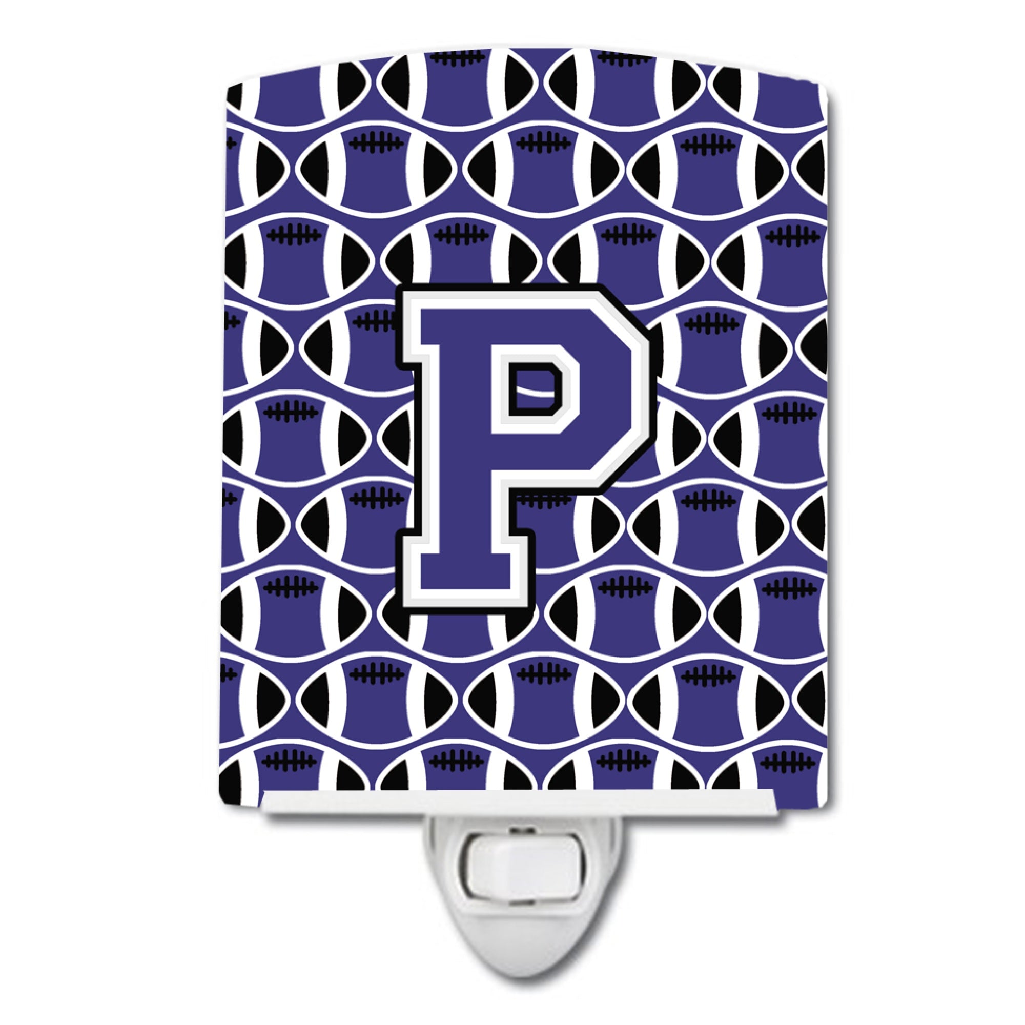  inchCarolines Treasures Letter P Football Purple and White Ceramic Night Light, 6x4, Multicolor inch