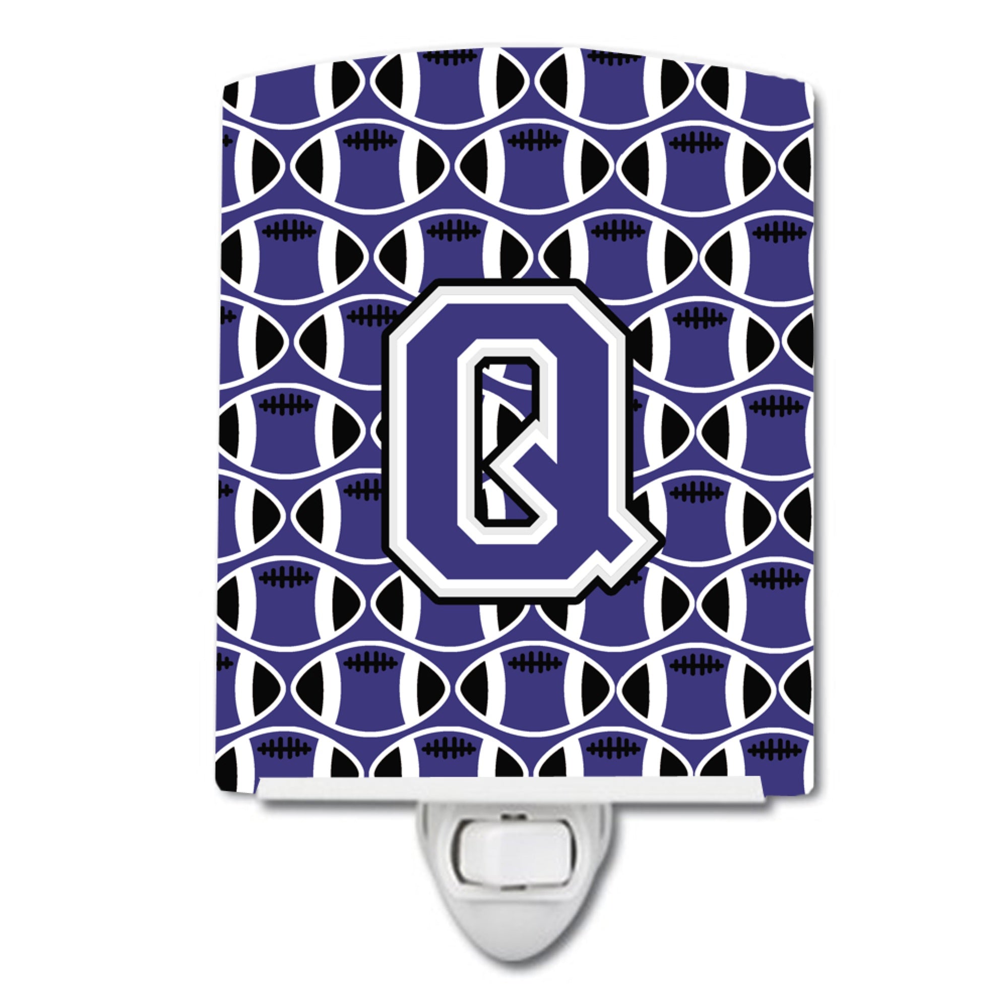  inchCarolines Treasures Letter Q Football Purple and White Ceramic Night Light, 6x4, Multicolor inch