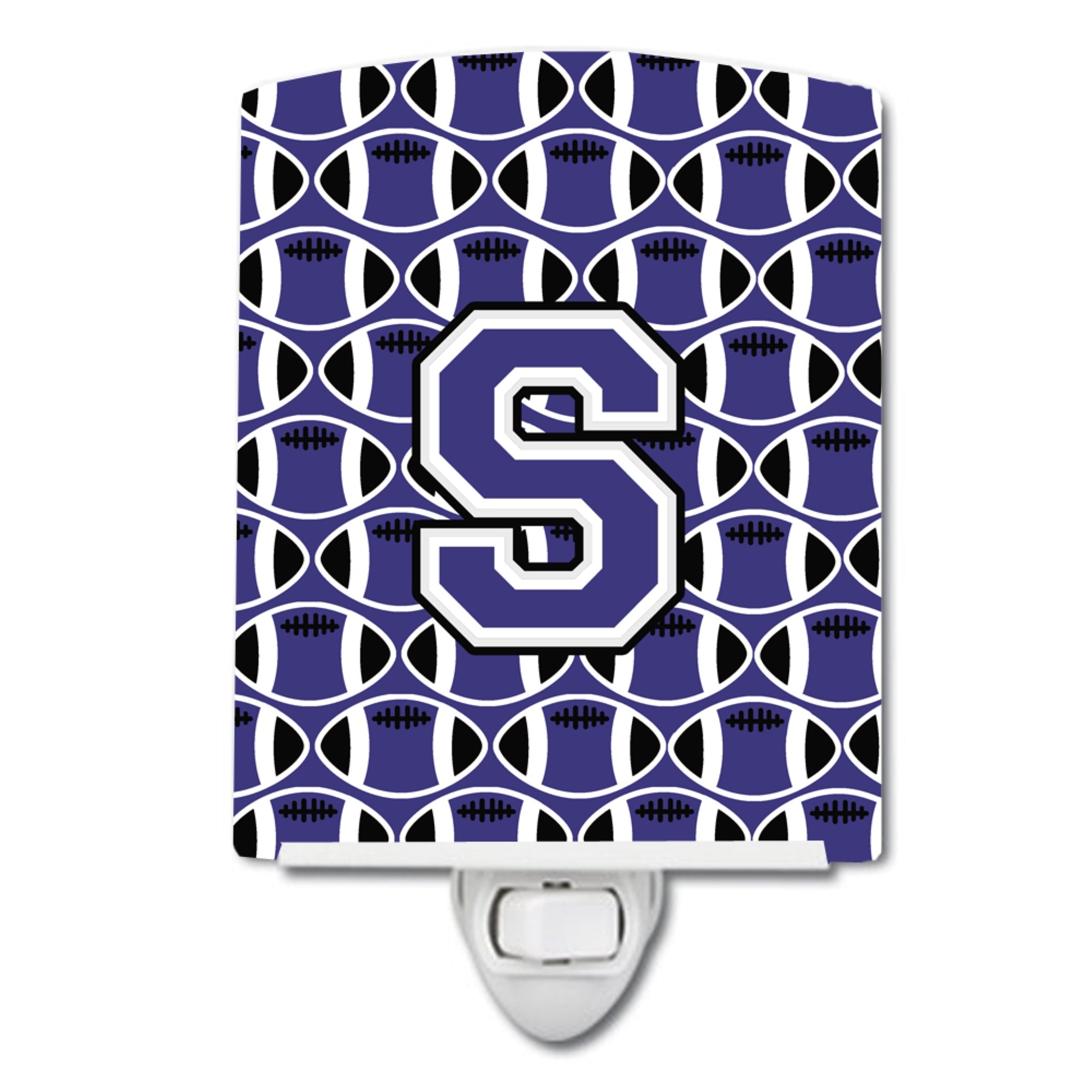  inchCarolines Treasures Letter S Football Purple and White Ceramic Night Light, 6x4, Multicolor inch