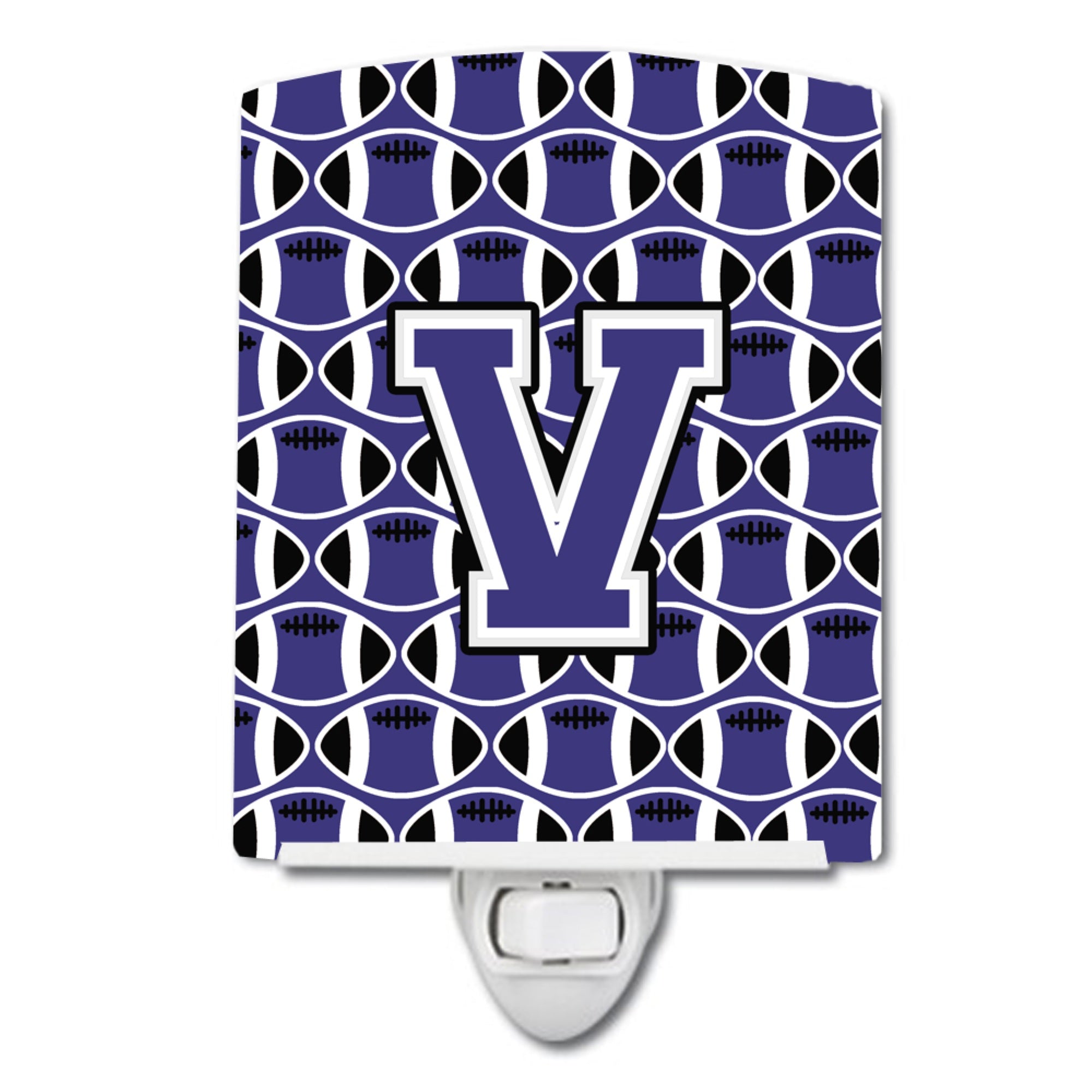  inchCarolines Treasures Letter V Football Purple and White Ceramic Night Light, 6x4, Multicolor inch