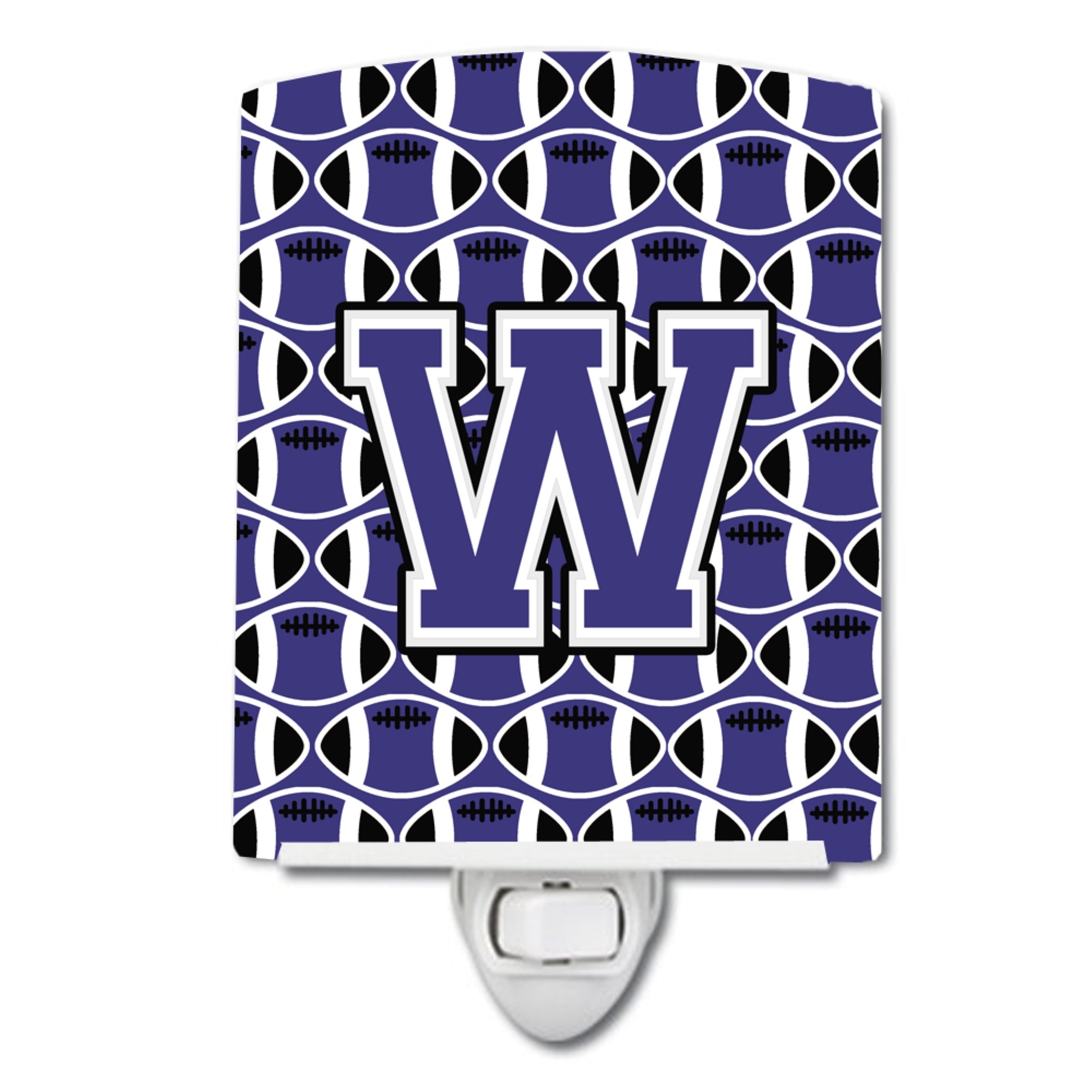  inchCarolines Treasures Letter W Football Purple and White Ceramic Night Light, 6x4, Multicolor inch