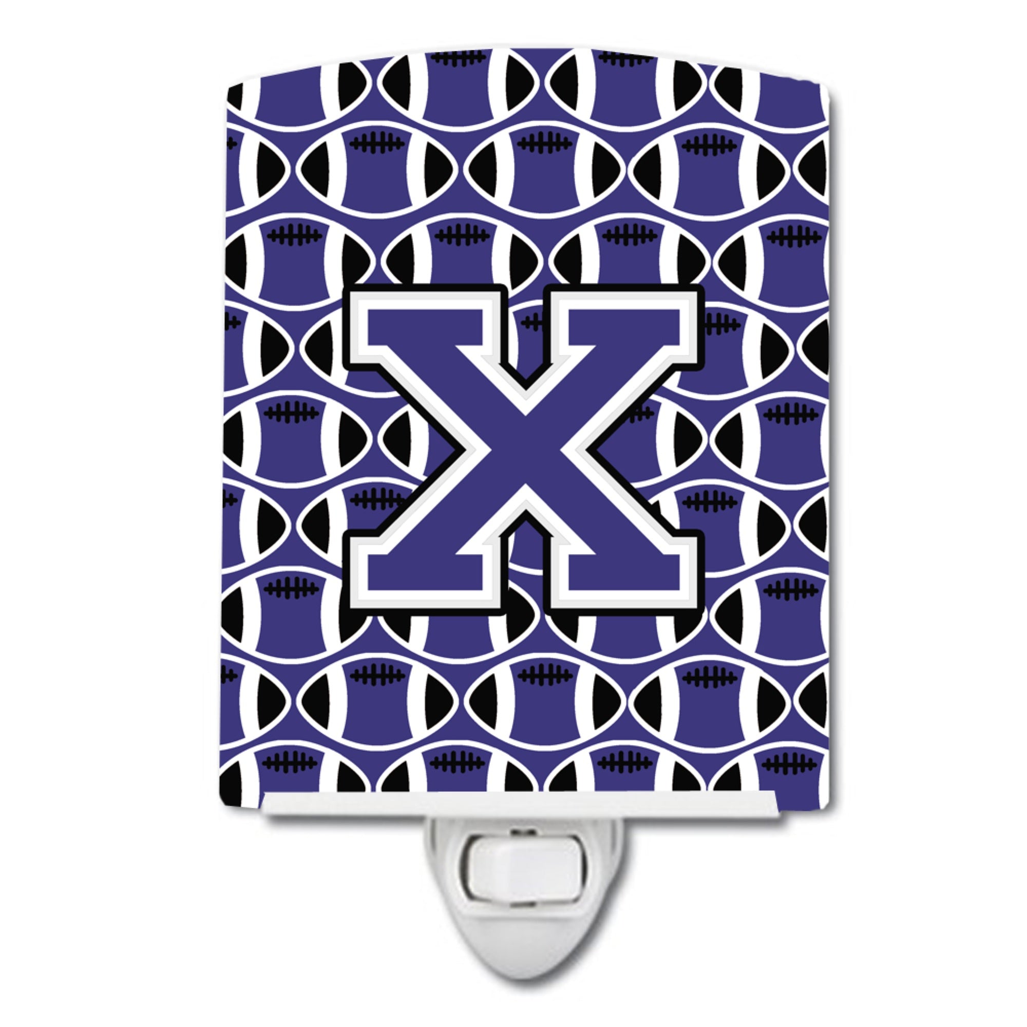  inchCarolines Treasures Letter X Football Purple and White Ceramic Night Light, 6x4, Multicolor inch