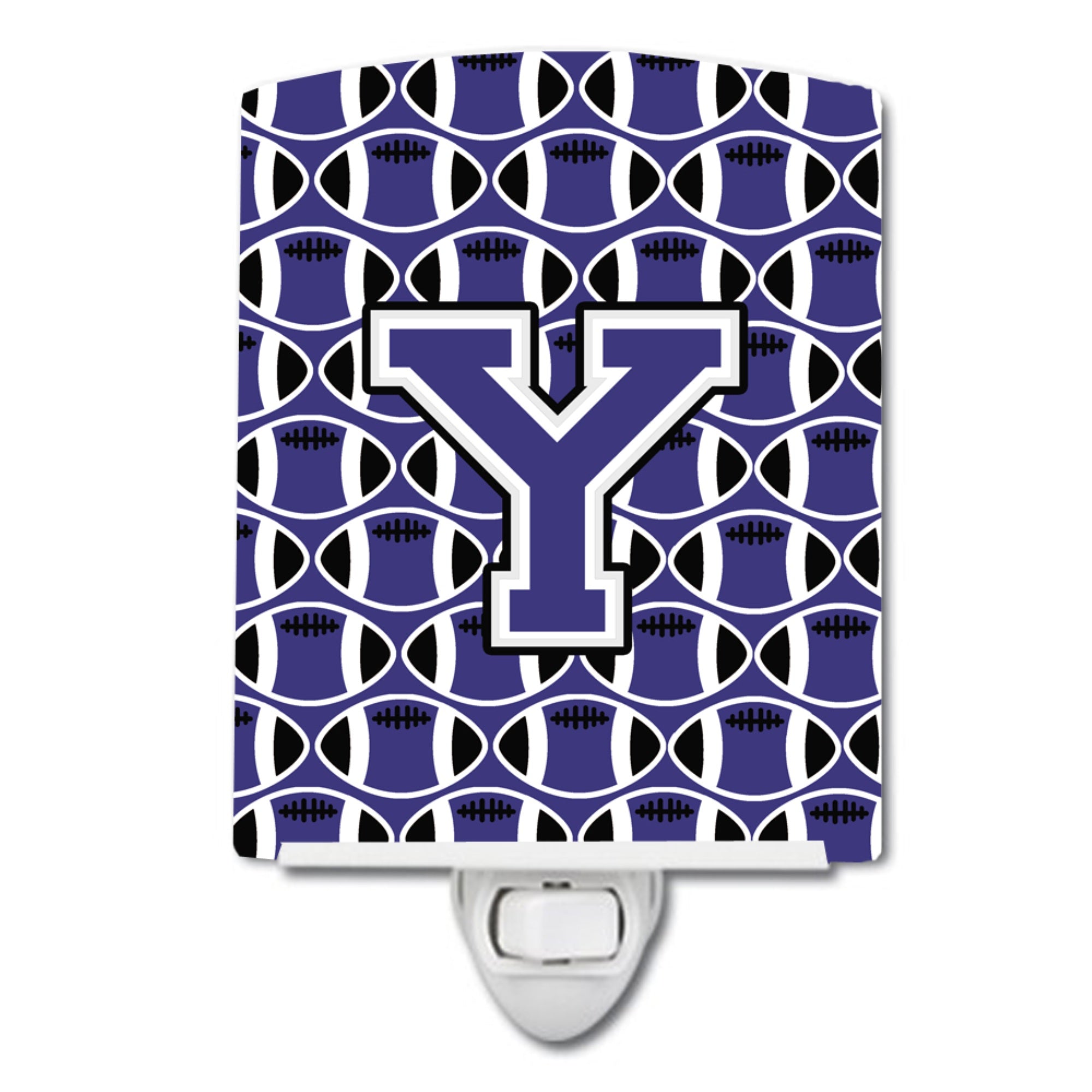  inchCarolines Treasures Letter Y Football Purple and White Ceramic Night Light, 6x4, Multicolor inch
