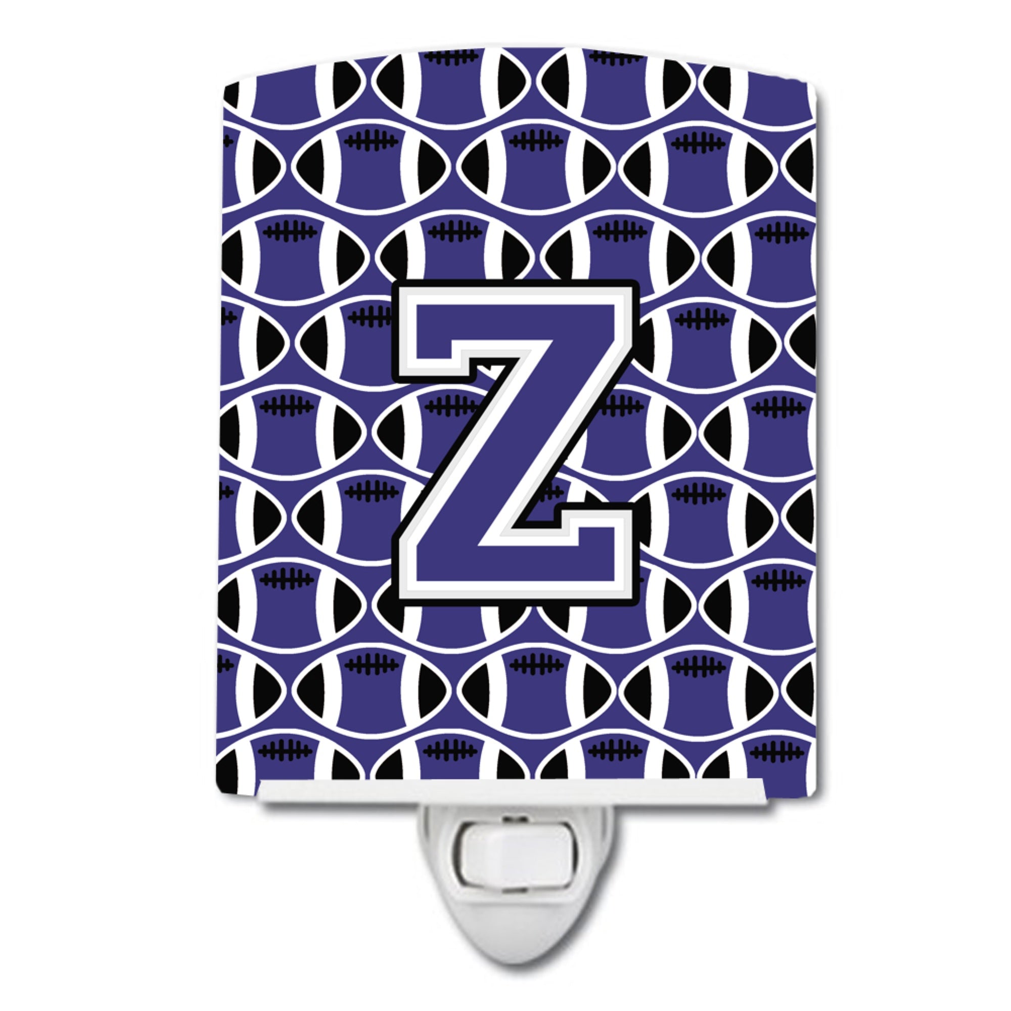  inchCarolines Treasures Letter Z Football Purple and White Ceramic Night Light, 6x4, Multicolor inch