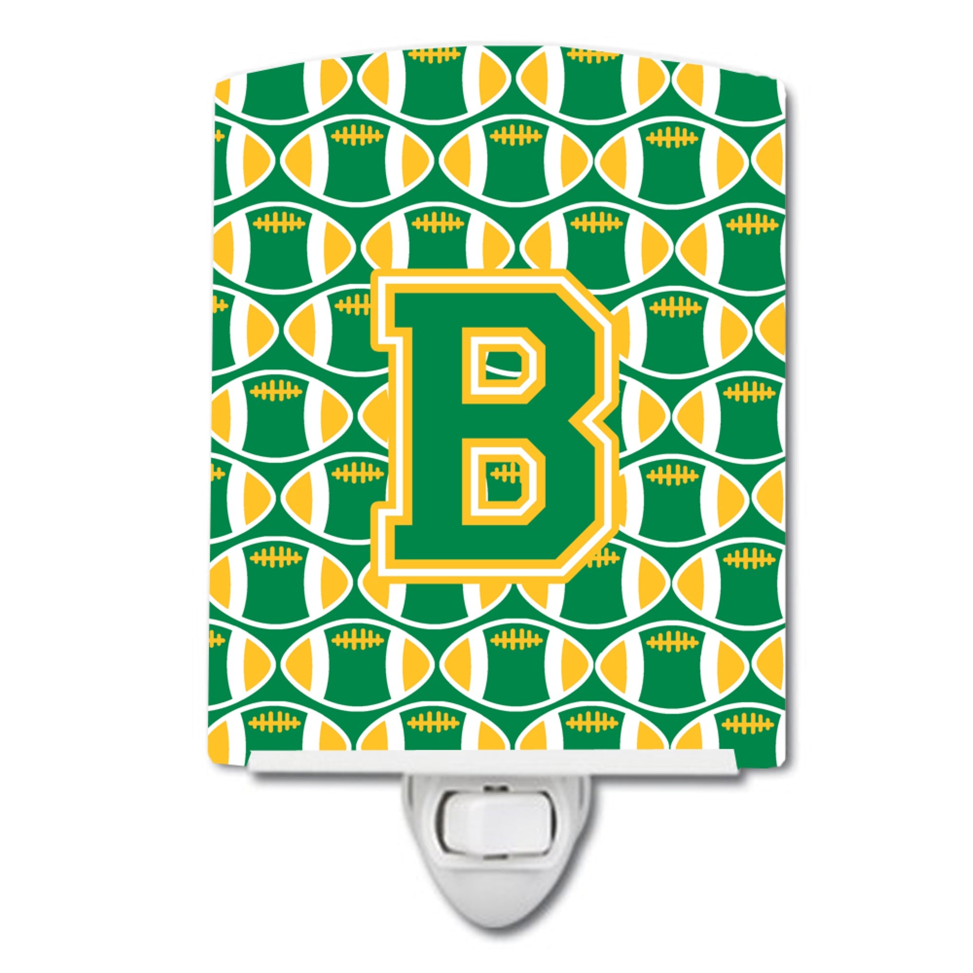  inchCarolines Treasures Letter B Football Green and Gold Ceramic Night Light, 6x4, Multicolor inch