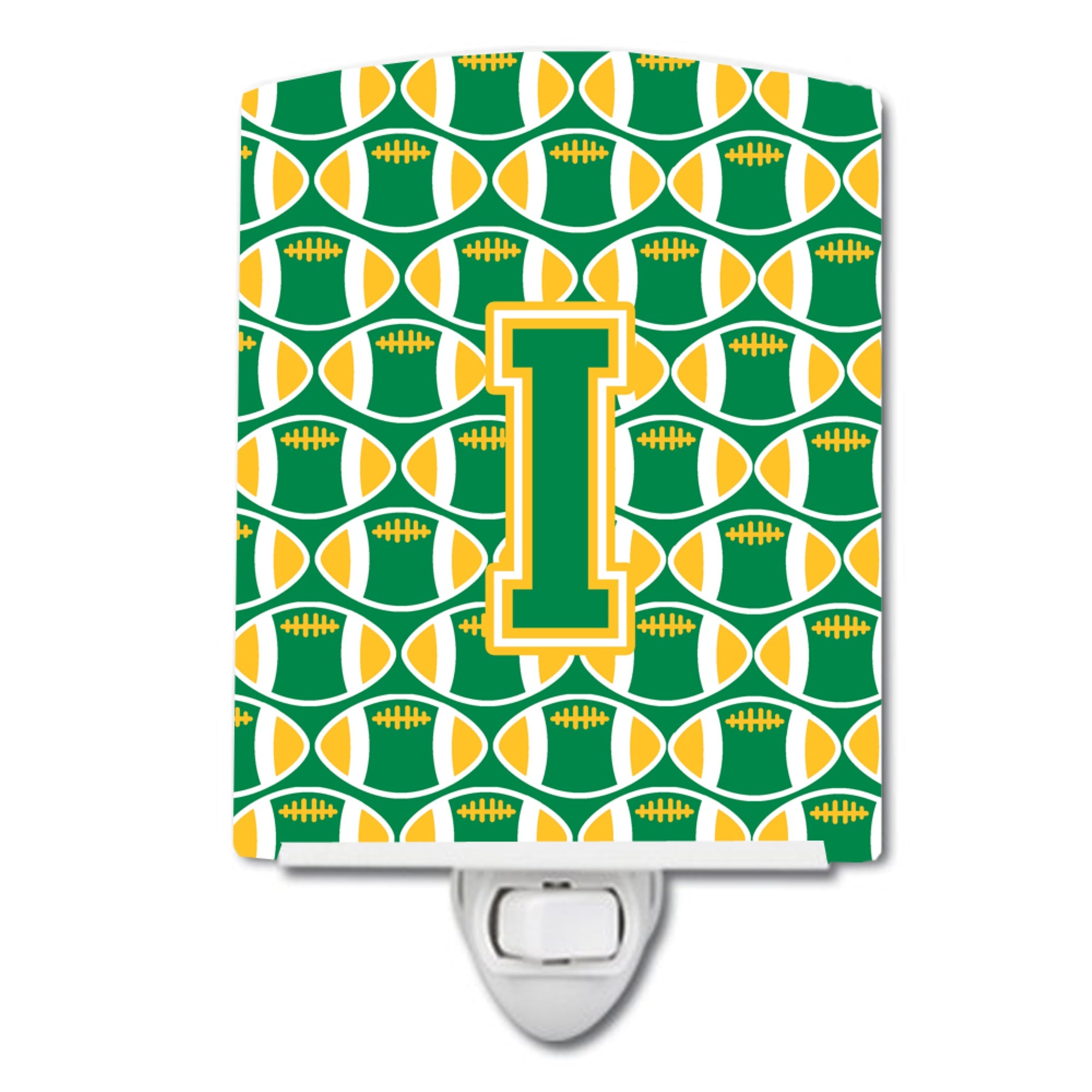  inchCarolines Treasures Letter I Football Green and Gold Ceramic Night Light, 6x4, Multicolor inch
