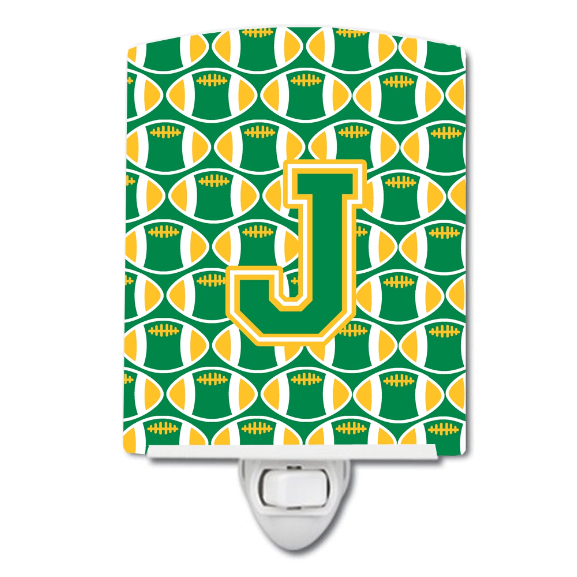 inchCarolines Treasures Letter J Football Green and Gold Ceramic Night Light, 6x4, Multicolor inch