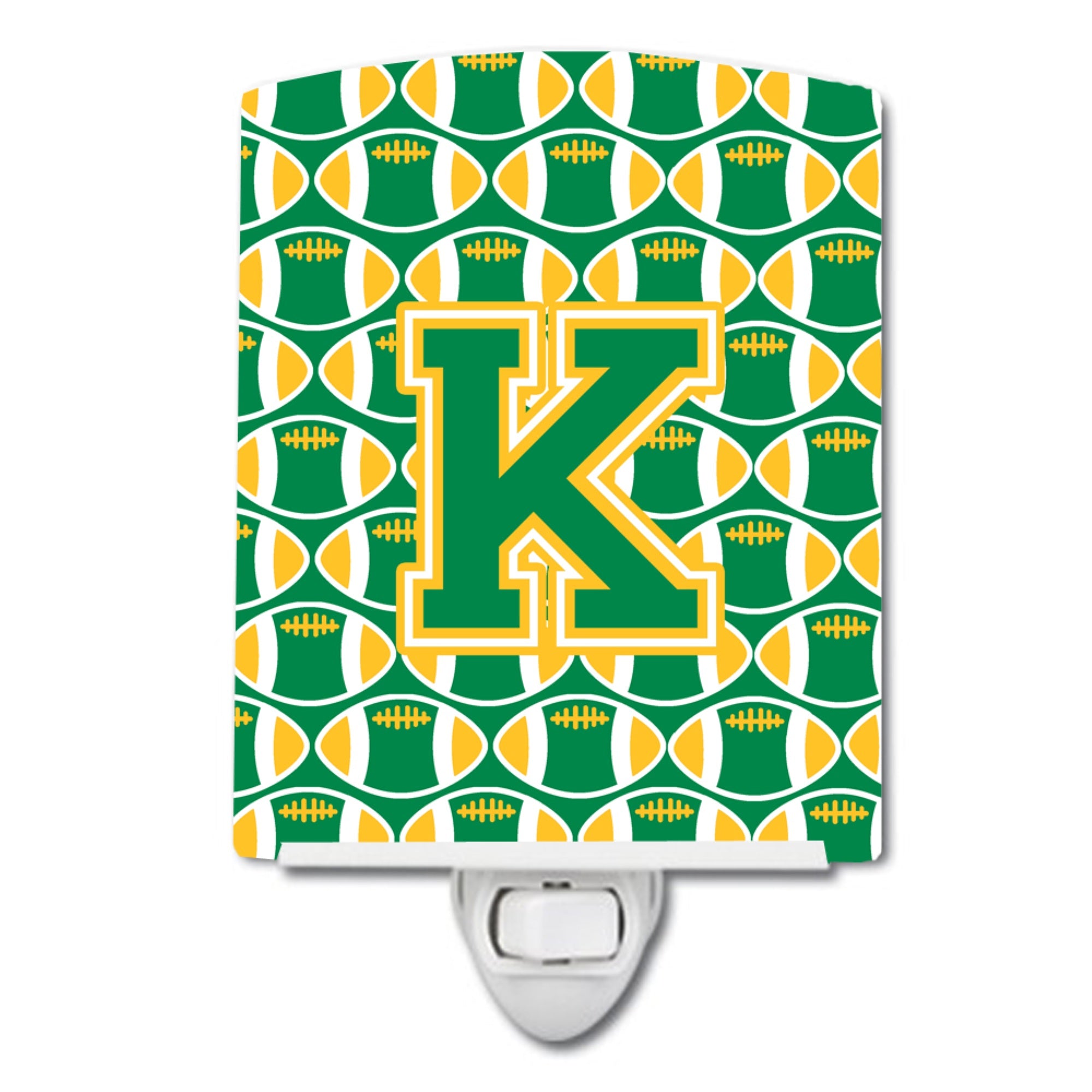  inchCarolines Treasures Letter K Football Green and Gold Ceramic Night Light, 6x4, Multicolor inch