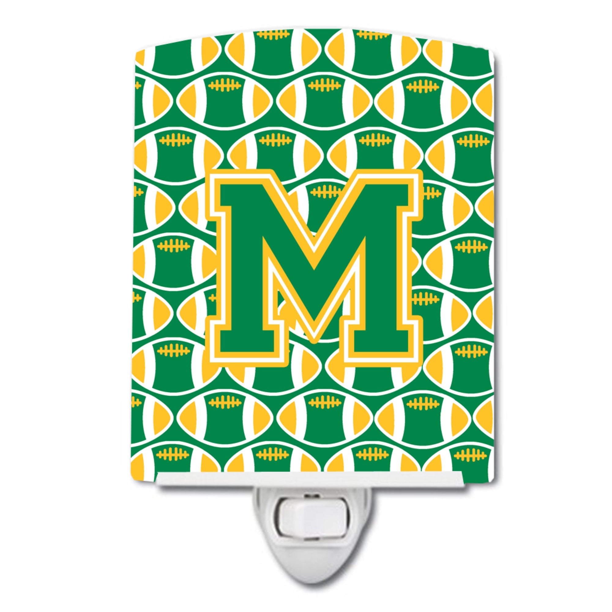  inchCarolines Treasures Letter M Football Green and Gold Ceramic Night Light, 6x4, Multicolor inch