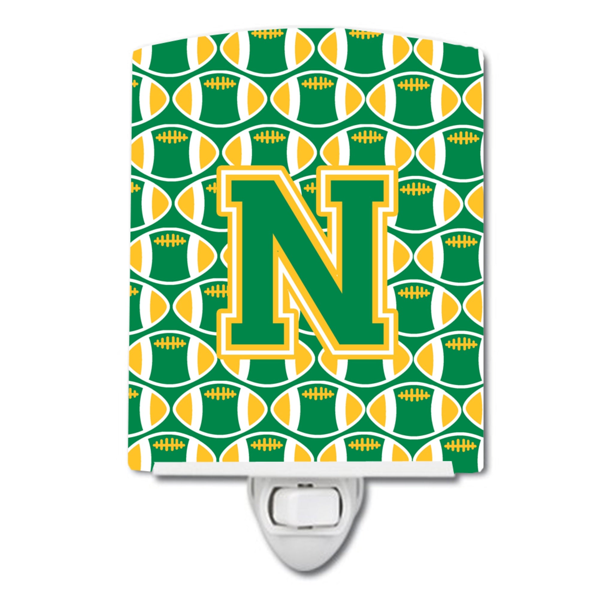  inchCarolines Treasures Letter N Football Green and Gold Ceramic Night Light, 6x4, Multicolor inch