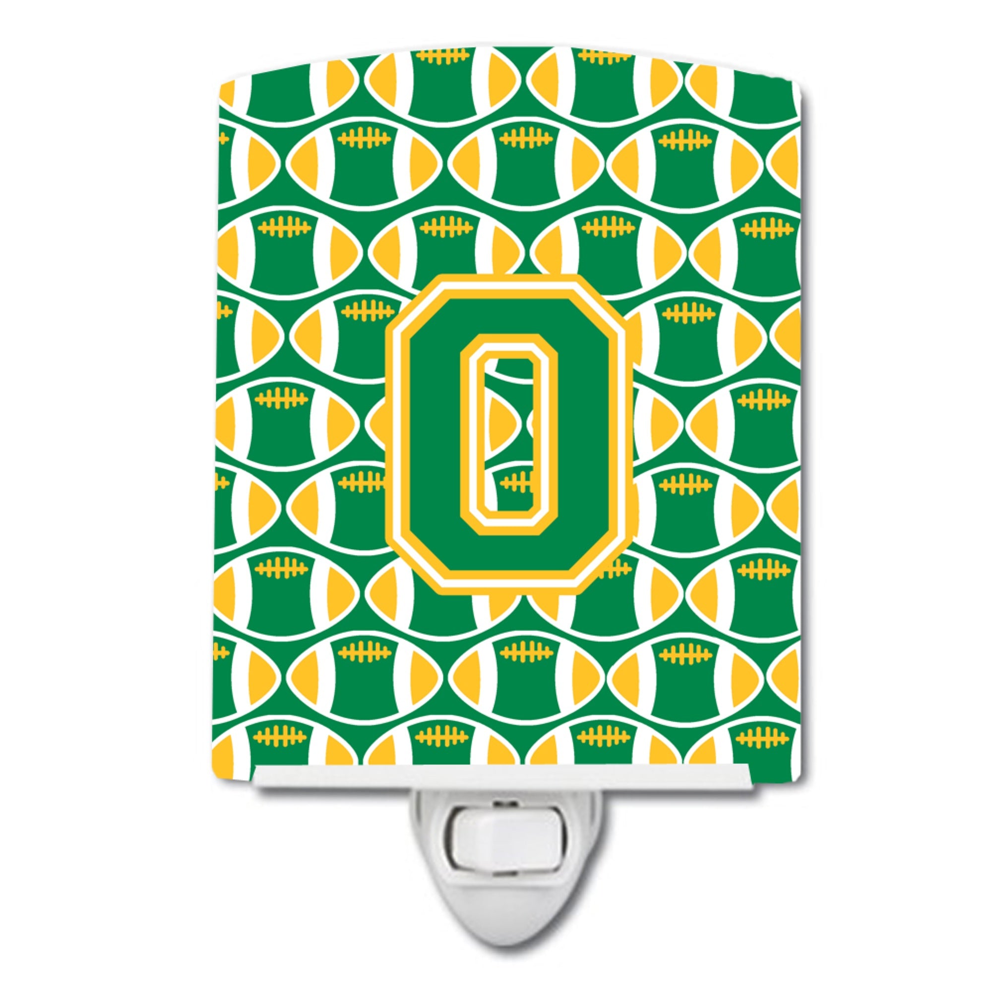  inchCarolines Treasures Letter O Football Green and Gold Ceramic Night Light, 6x4, Multicolor inch