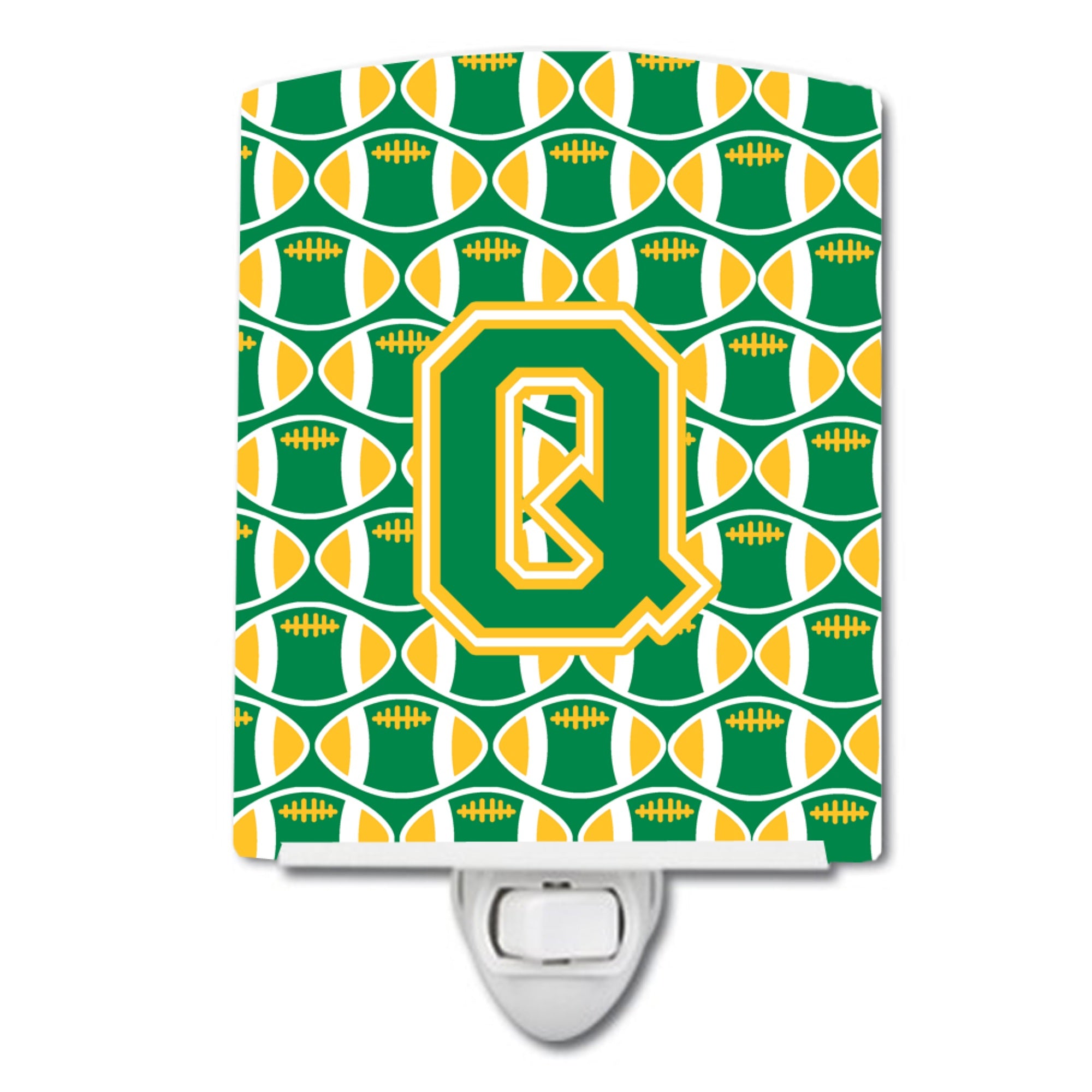  inchCarolines Treasures Letter Q Football Green and Gold Ceramic Night Light, 6x4, Multicolor inch
