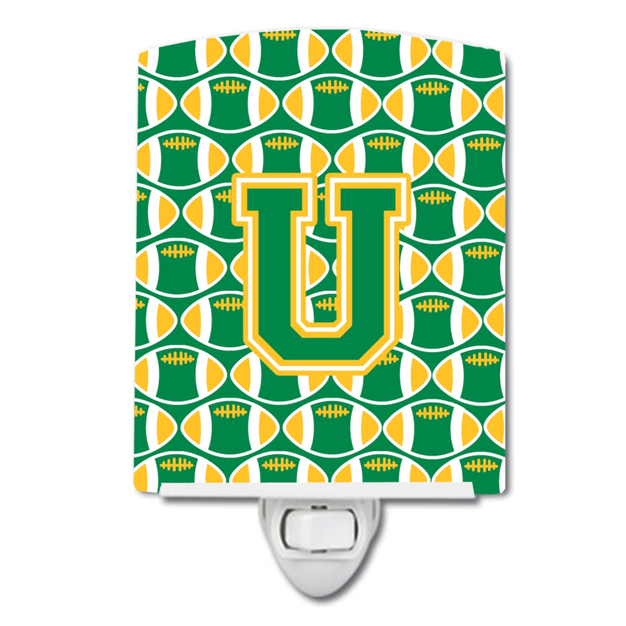  inchCarolines Treasures Letter U Football Green and Gold Ceramic Night Light, 6x4, Multicolor inch
