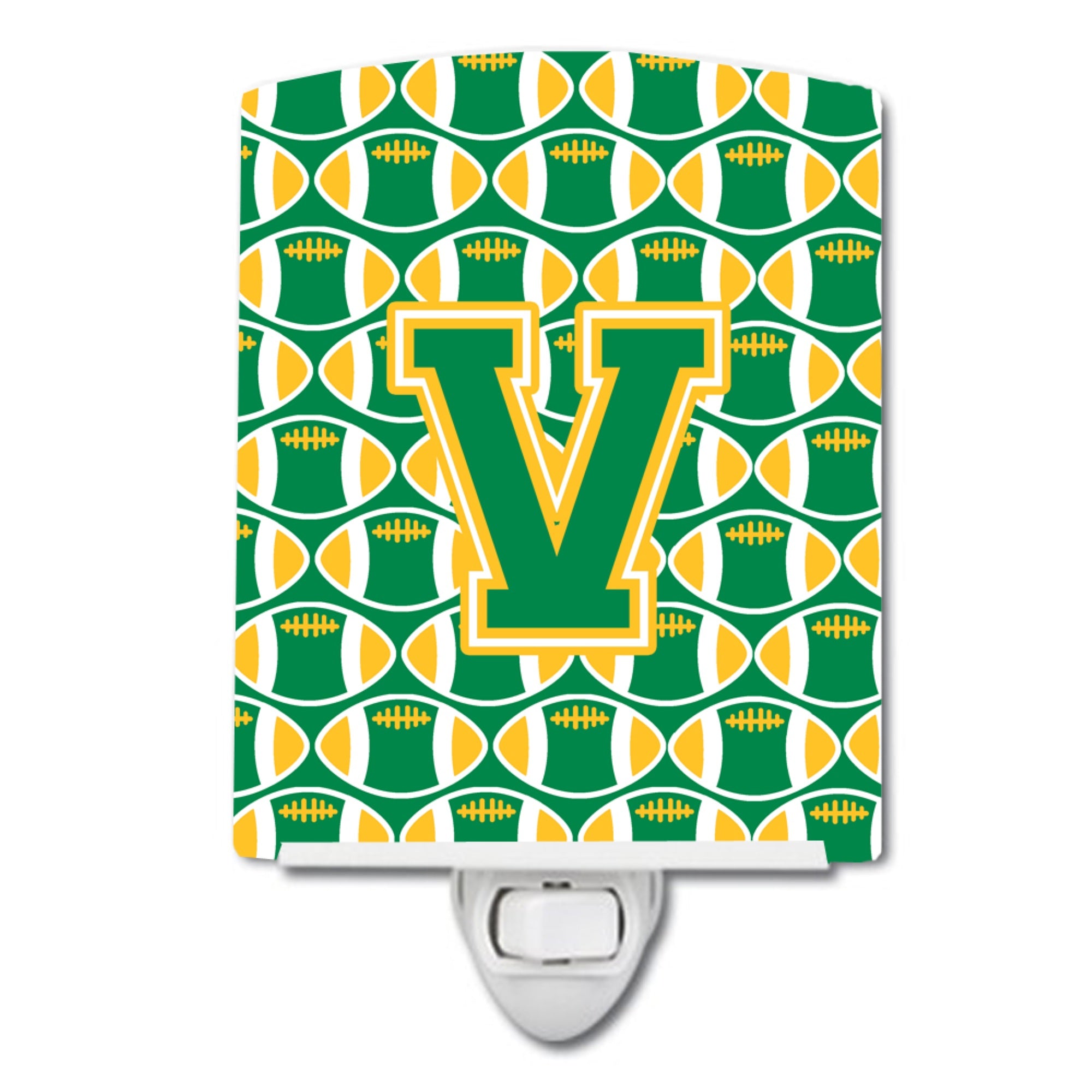  inchCarolines Treasures Letter V Football Green and Gold Ceramic Night Light, 6x4, Multicolor inch