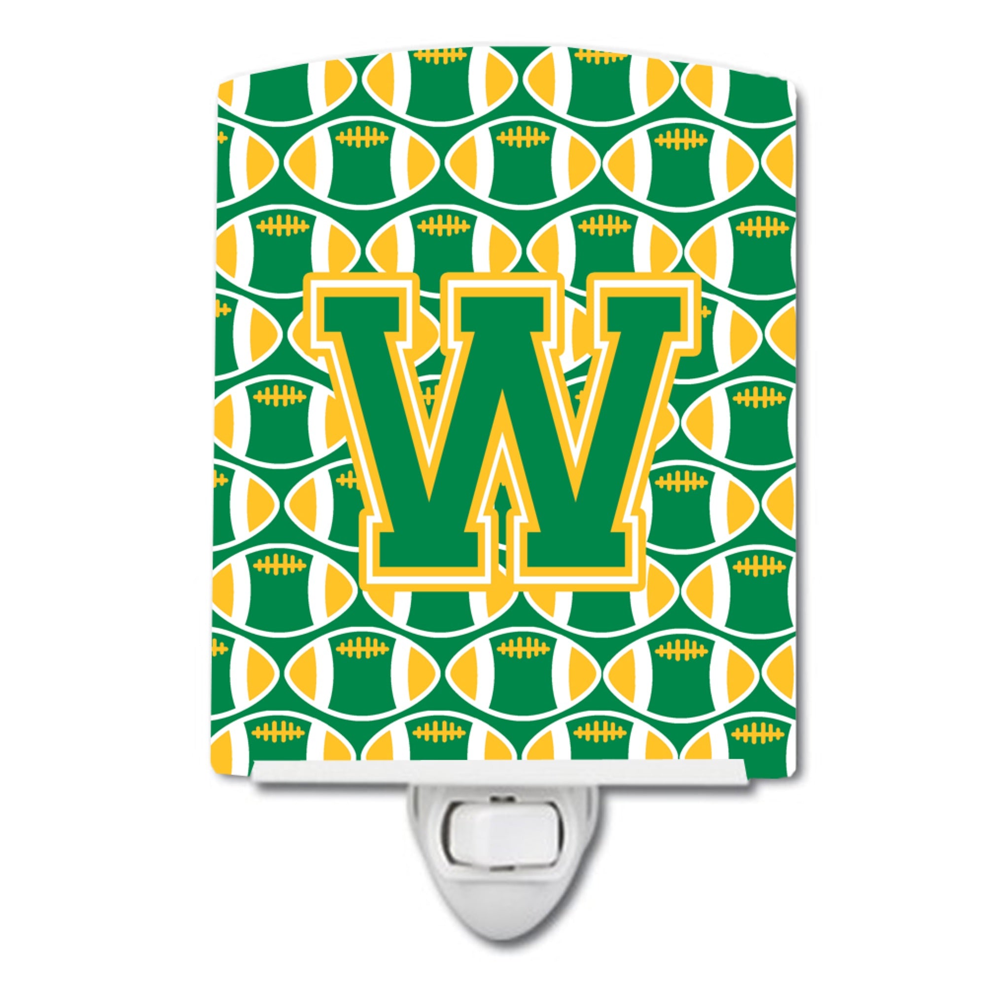  inchCarolines Treasures Letter W Football Green and Gold Ceramic Night Light, 6x4, Multicolor inch
