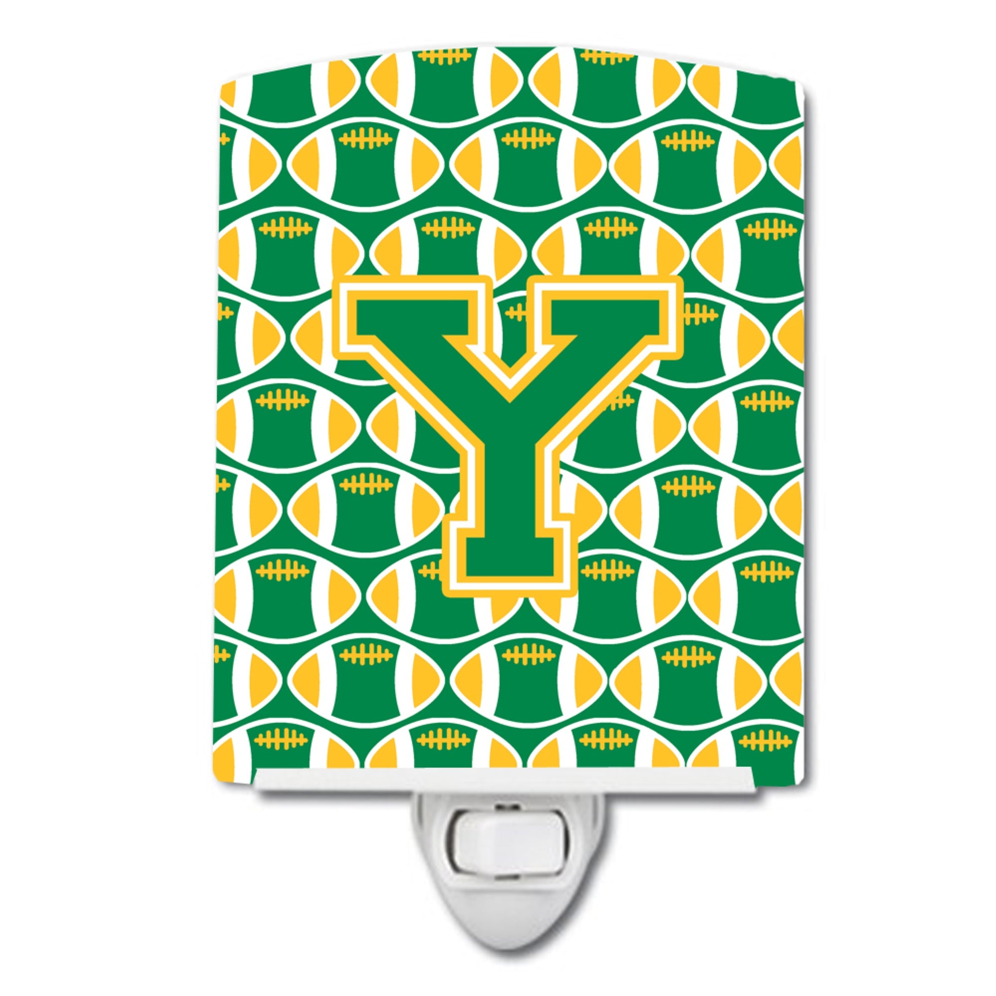  inchCarolines Treasures Letter Y Football Green and Gold Ceramic Night Light, 6x4, Multicolor inch