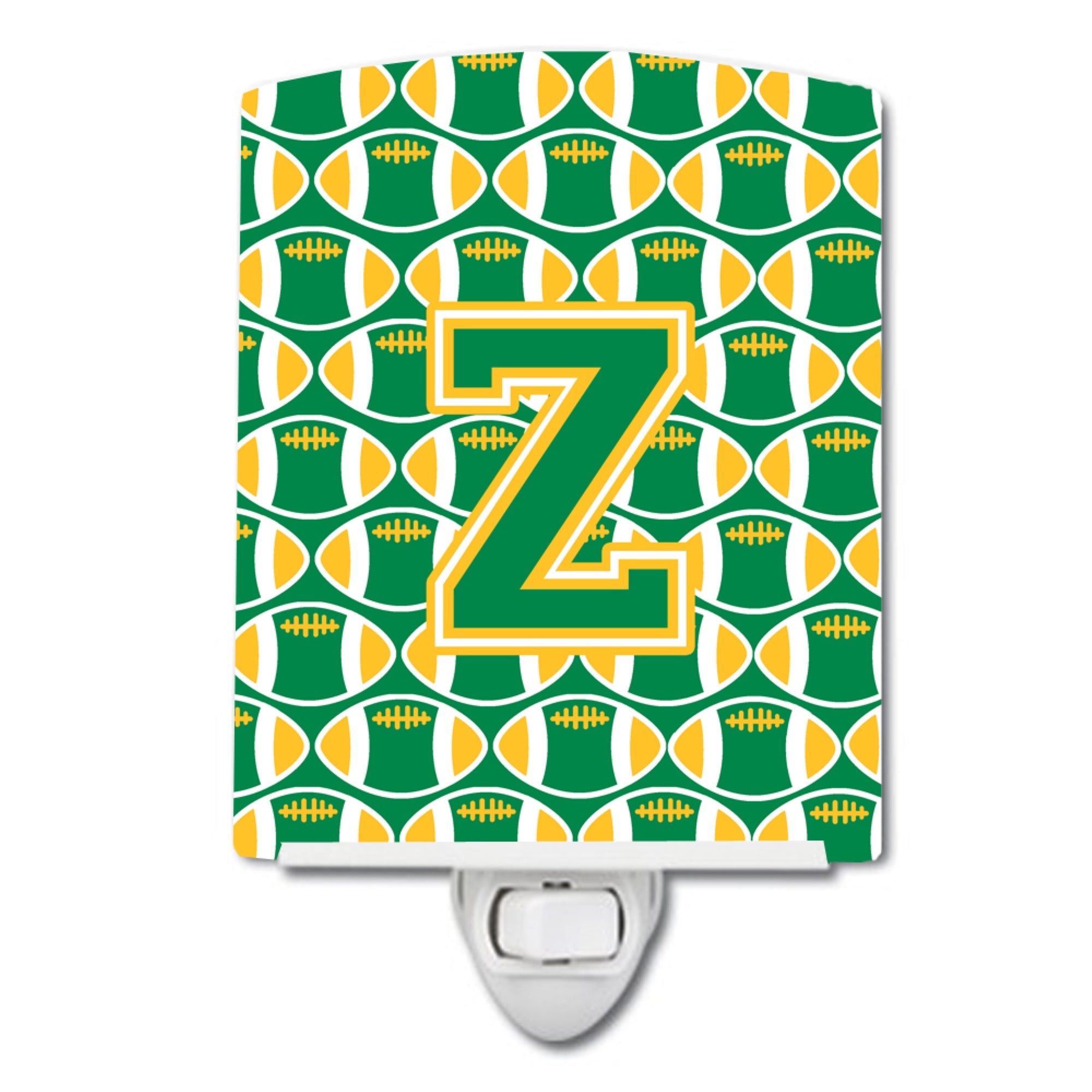  inchCarolines Treasures Letter Z Football Green and Gold Ceramic Night Light, 6x4, Multicolor inch