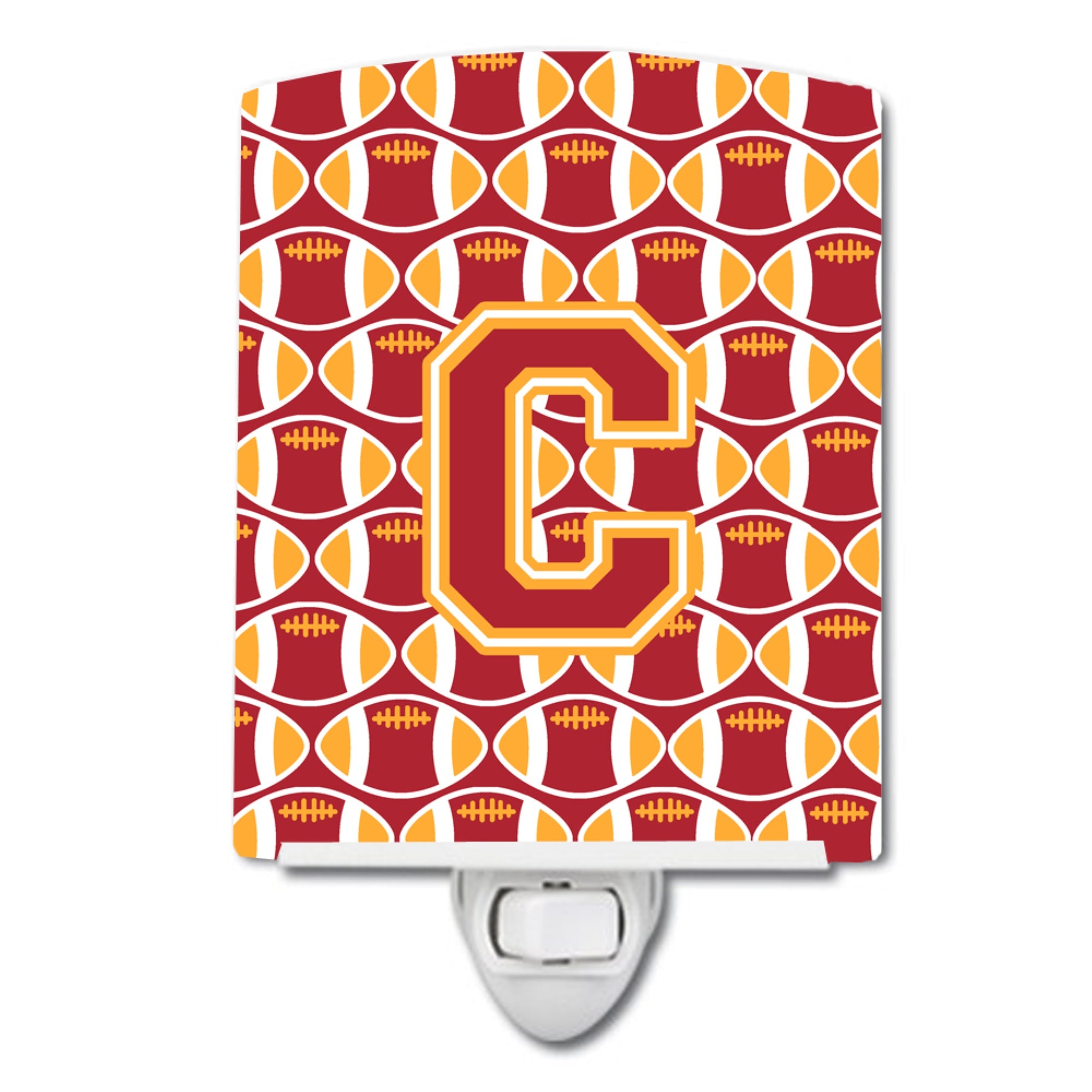  inchCarolines Treasures Letter C Football Cardinal and Gold Ceramic Night Light, 6x4, Multicolor inch