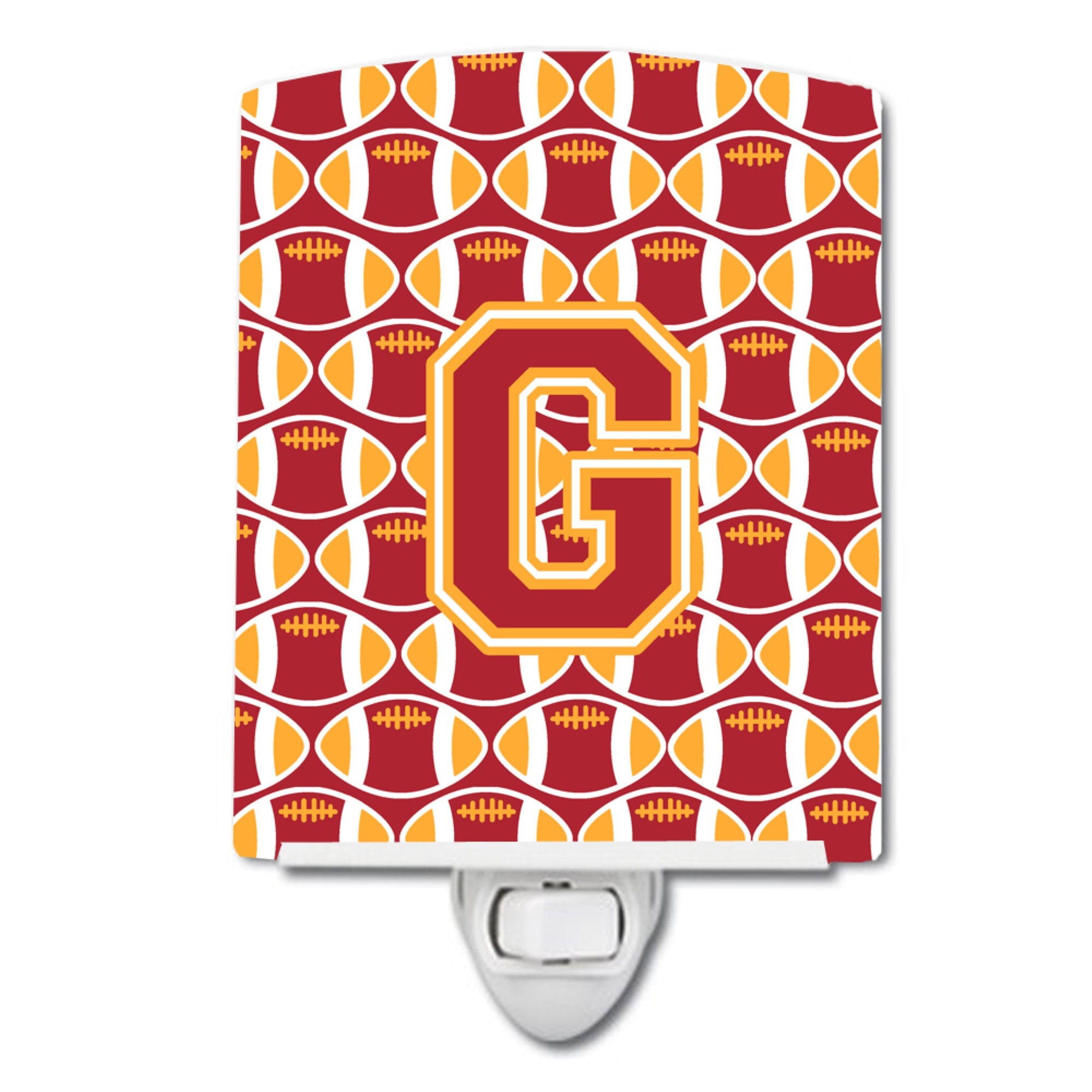  inchCarolines Treasures Letter G Football Cardinal and Gold Ceramic Night Light, 6x4, Multicolor inch