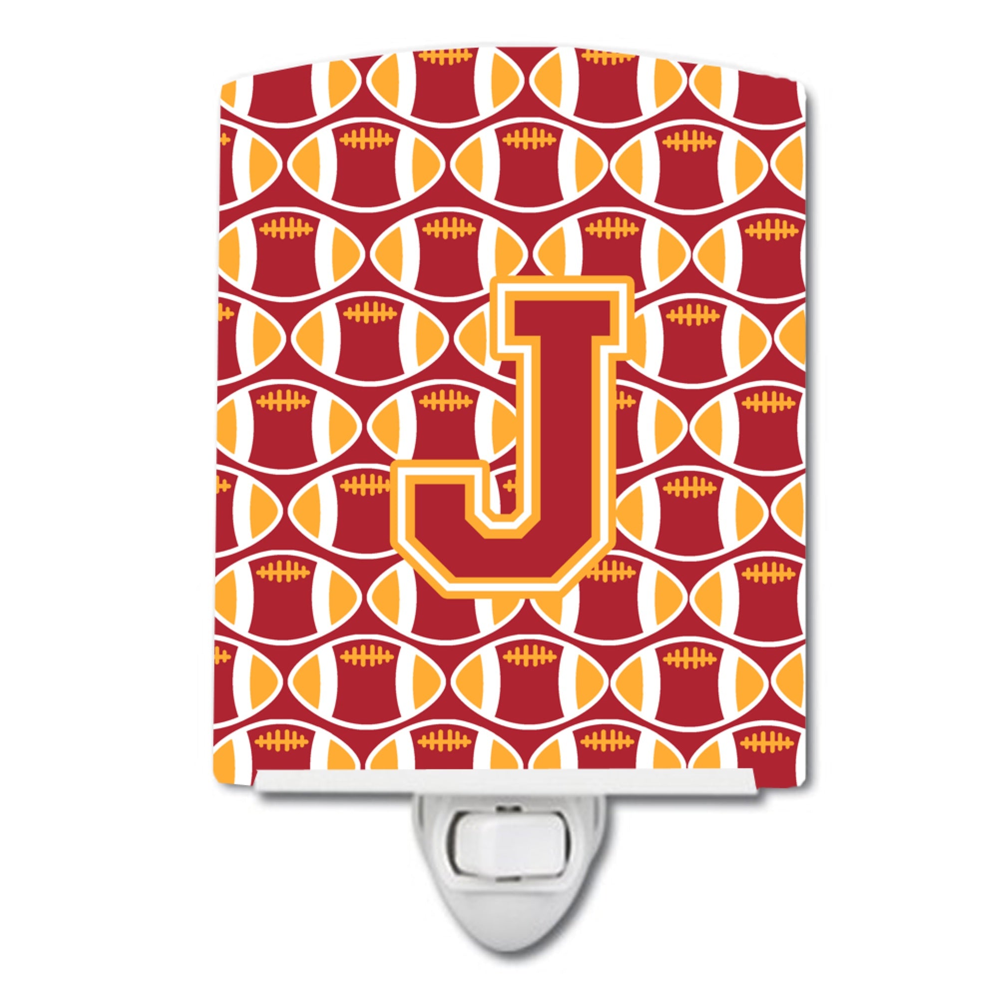  inchCarolines Treasures Letter J Football Cardinal and Gold Ceramic Night Light, 6x4, Multicolor inch