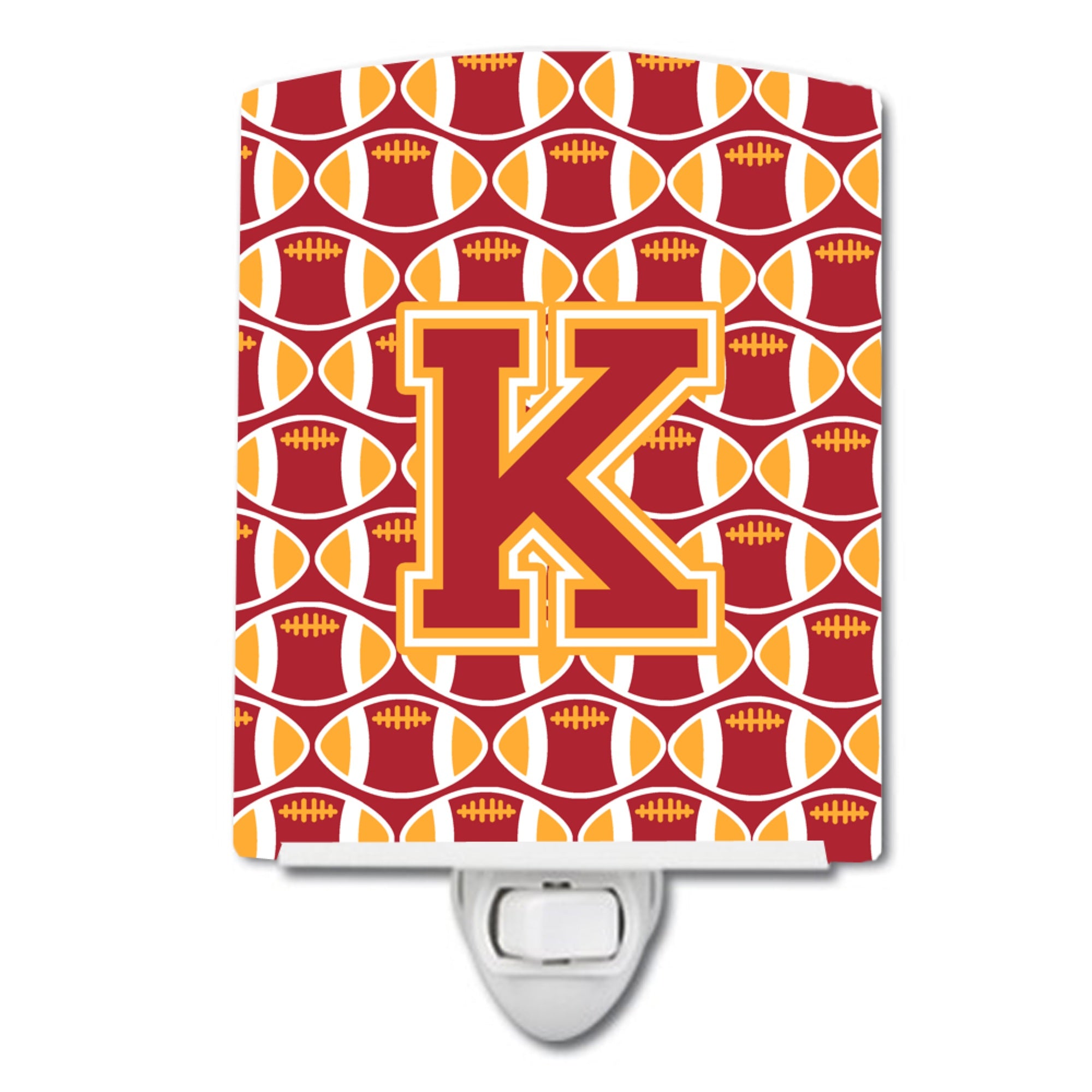  inchCarolines Treasures Letter K Football Cardinal and Gold Ceramic Night Light, 6x4, Multicolor inch