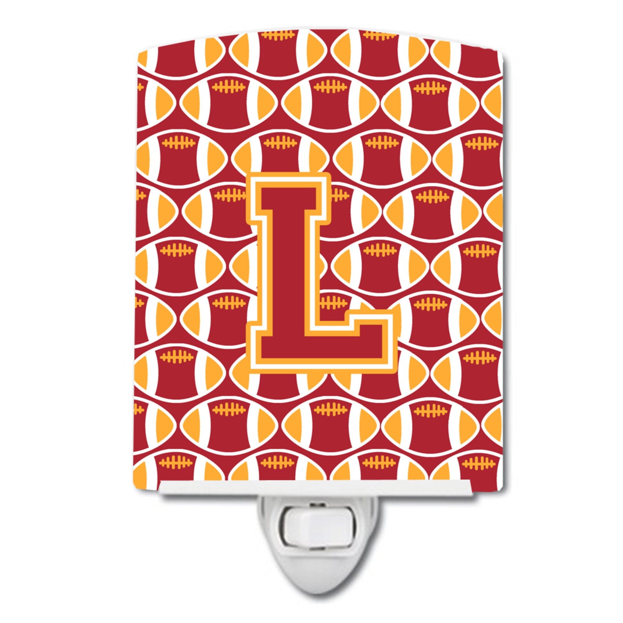  inchCarolines Treasures Letter L Football Cardinal and Gold Ceramic Night Light, 6x4, Multicolor inch