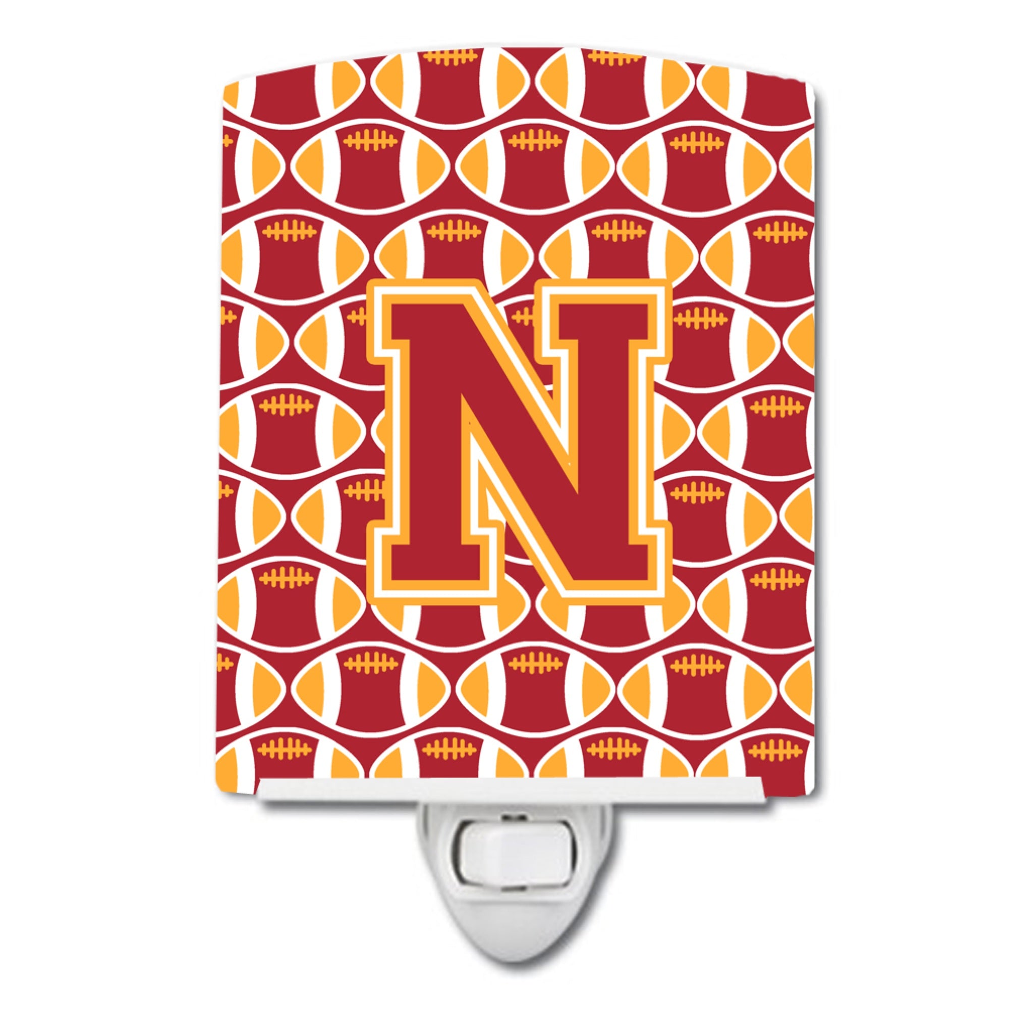  inchCarolines Treasures Letter N Football Cardinal and Gold Ceramic Night Light, 6x4, Multicolor inch