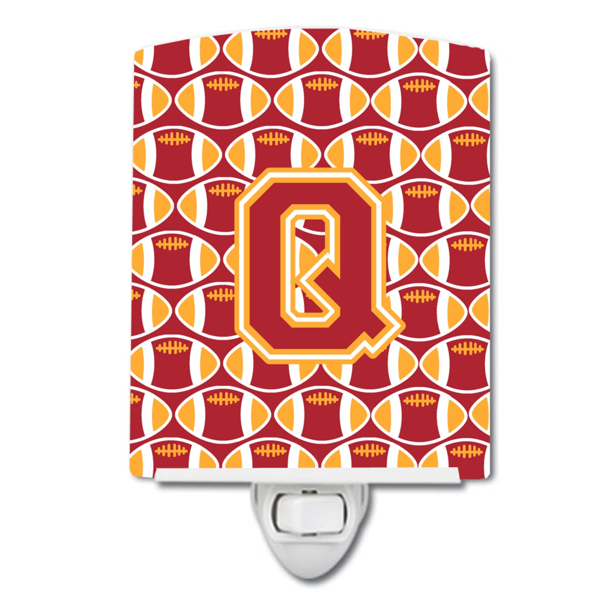  inchCarolines Treasures Letter Q Football Cardinal and Gold Ceramic Night Light, 6x4, Multicolor inch