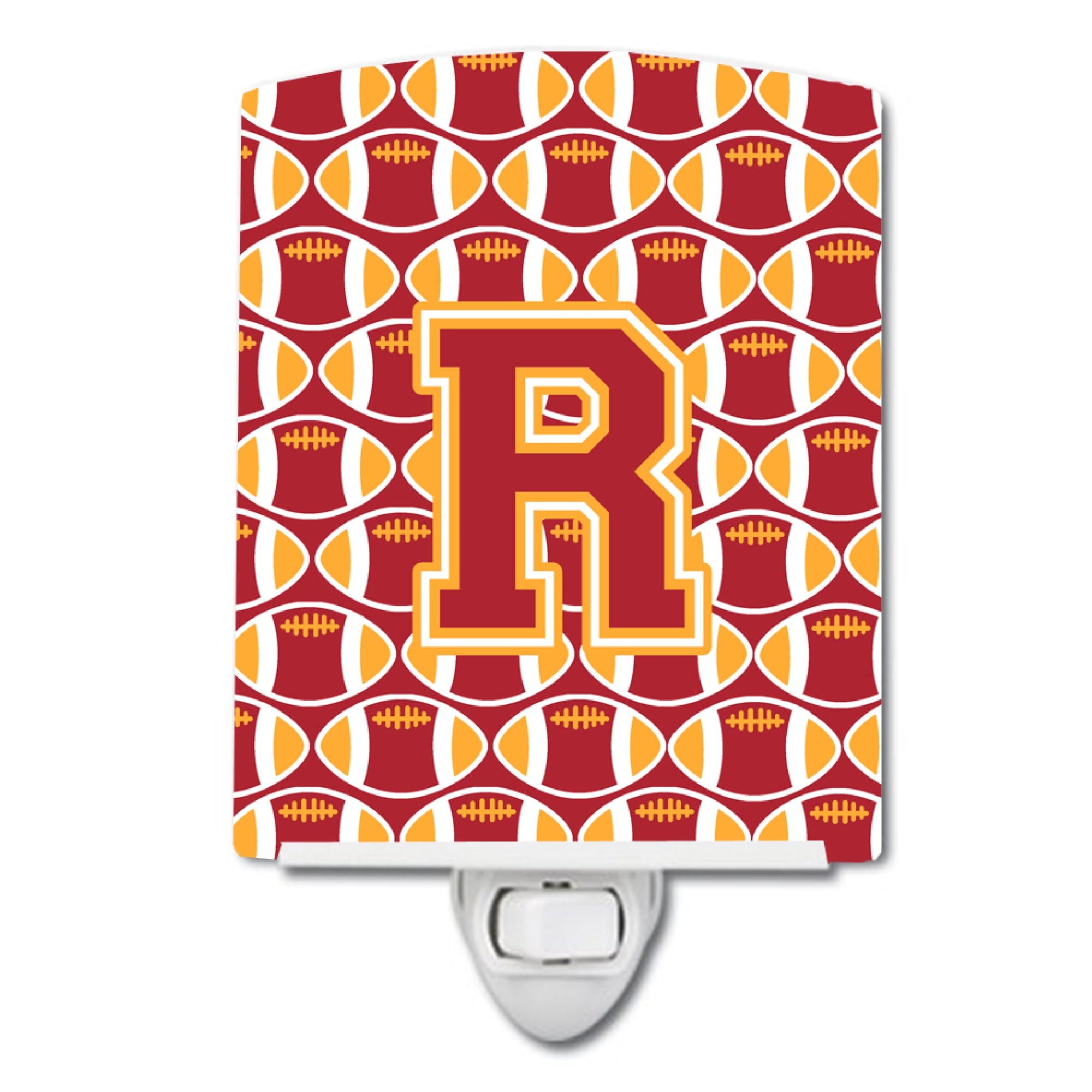  inchCarolines Treasures Letter R Football Cardinal and Gold Ceramic Night Light, 6x4, Multicolor inch