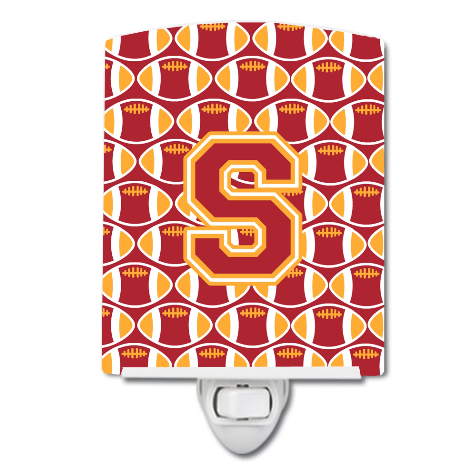  inchCarolines Treasures Letter S Football Cardinal and Gold Ceramic Night Light, 6x4, Multicolor inch