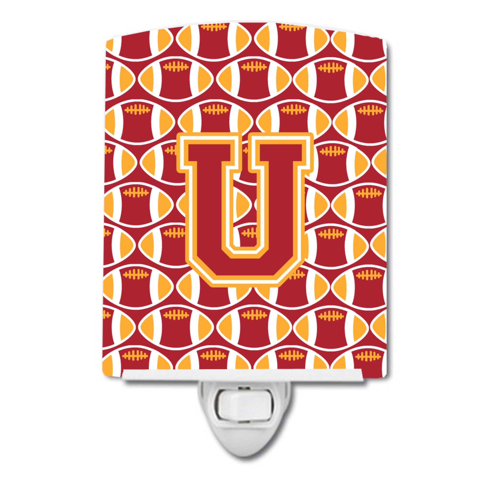  inchCarolines Treasures Letter U Football Cardinal and Gold Ceramic Night Light, 6x4, Multicolor inch