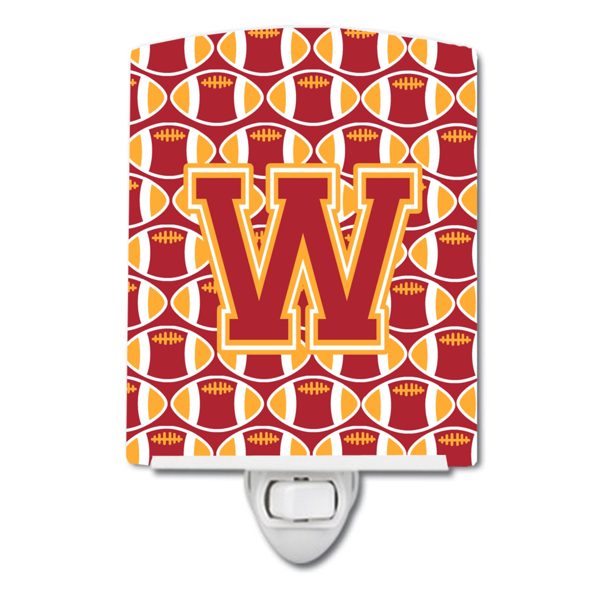  inchCarolines Treasures Letter W Football Cardinal and Gold Ceramic Night Light, 6x4, Multicolor inch