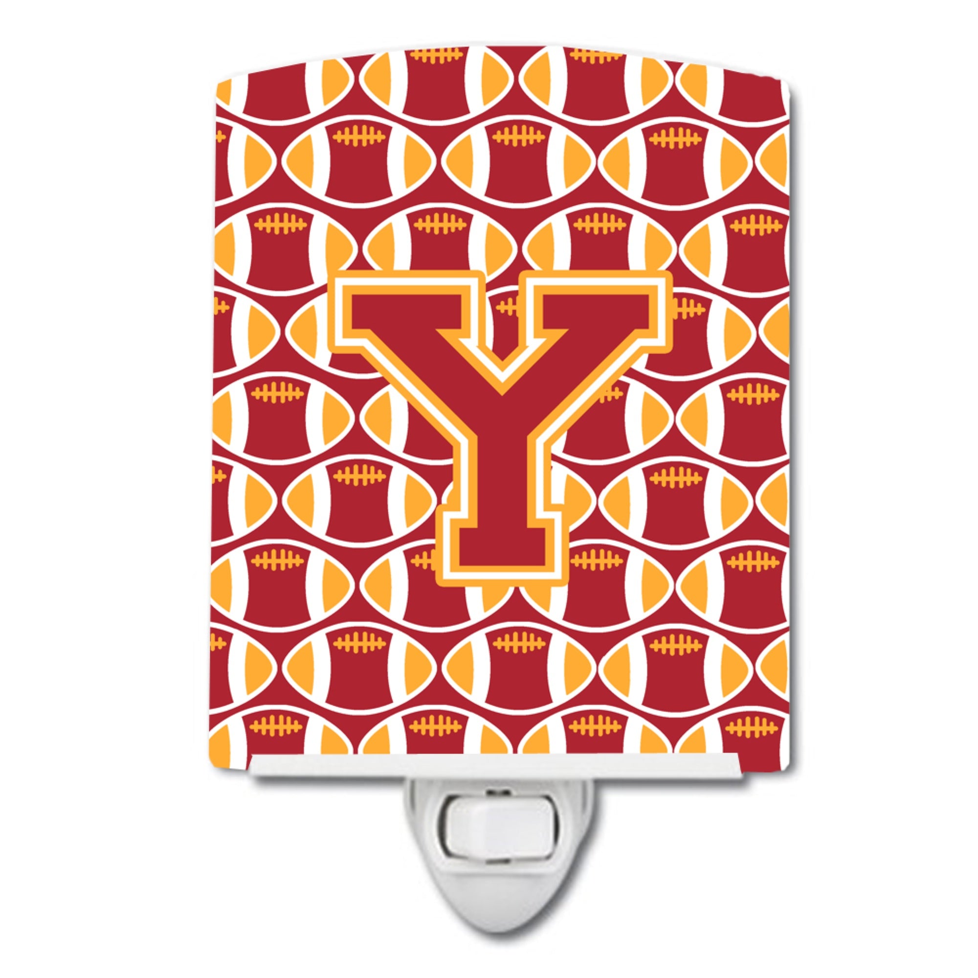  inchCarolines Treasures Letter Y Football Cardinal and Gold Ceramic Night Light, 6x4, Multicolor inch