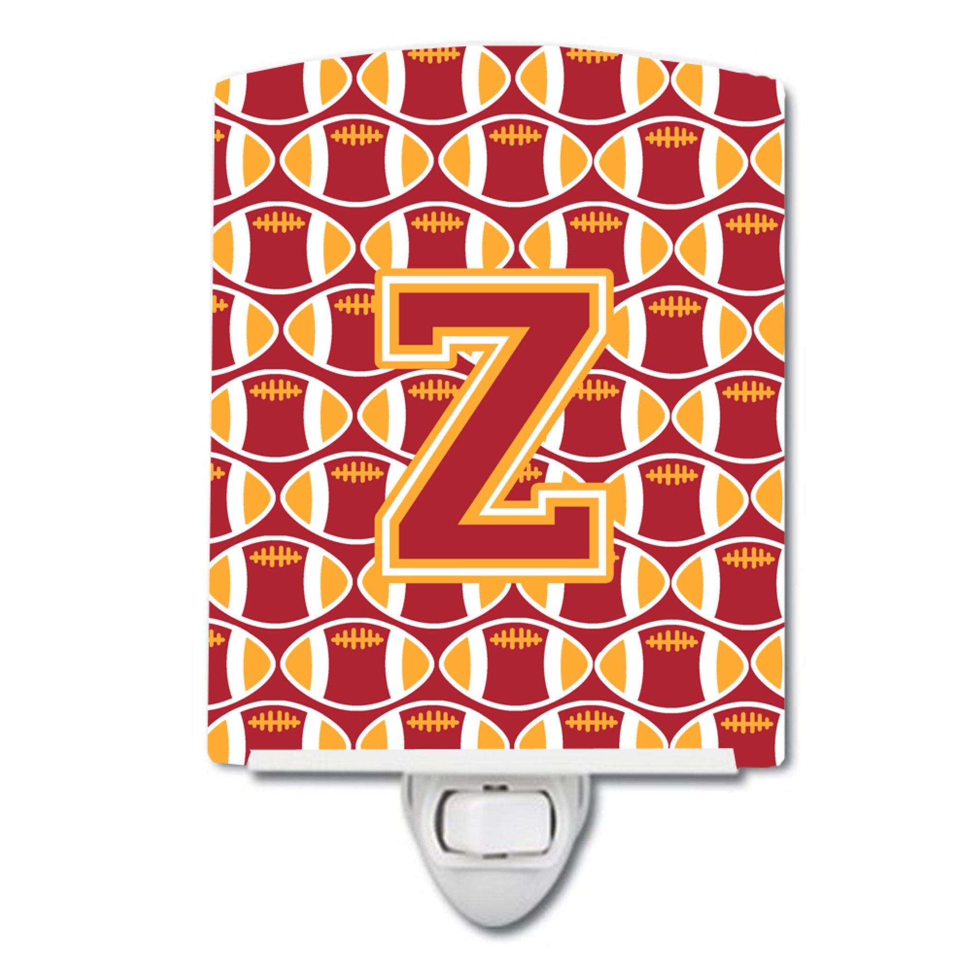  inchCarolines Treasures Letter Z Football Cardinal and Gold Ceramic Night Light, 6x4, Multicolor inch