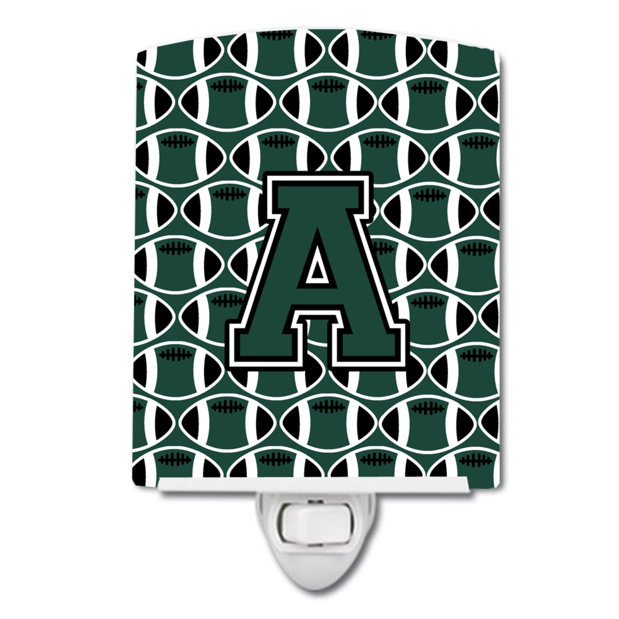  inchCarolines Treasures Letter A Football Green and White Ceramic Night Light, 6x4, Multicolor inch