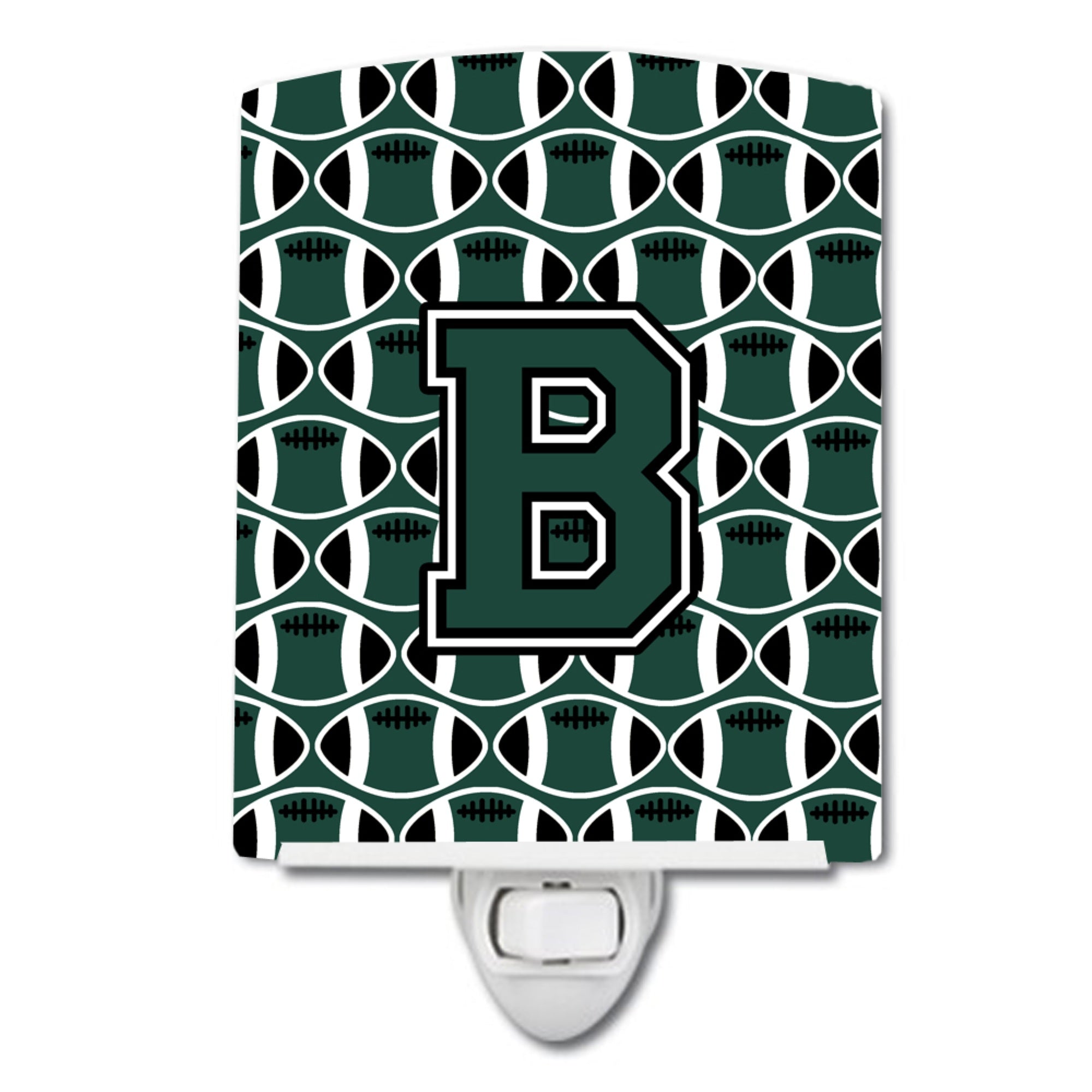  inchCarolines Treasures Letter B Football Green and White Ceramic Night Light, 6x4, Multicolor inch