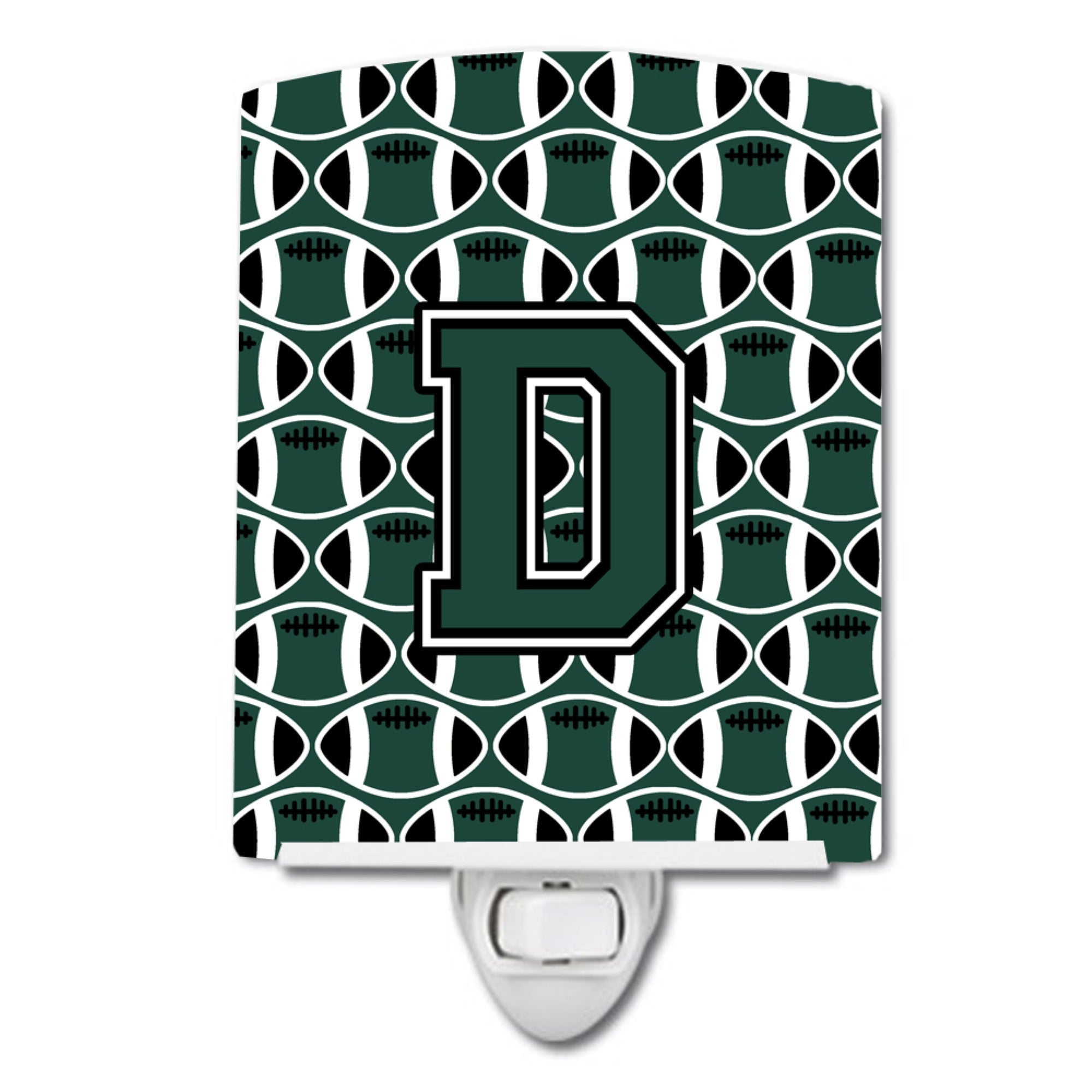 inchCarolines Treasures Letter D Football Green and White Ceramic Night Light, 6x4, Multicolor inch