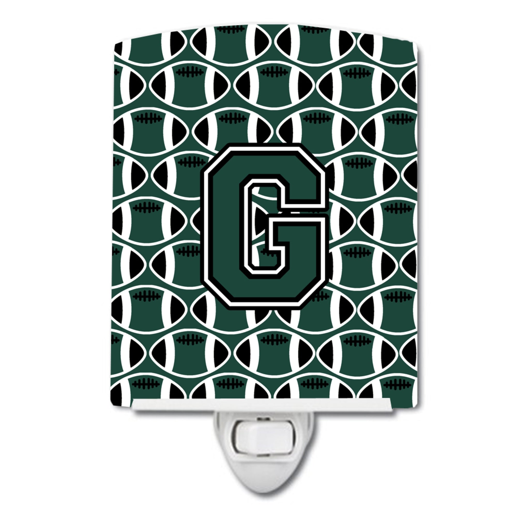  inchCarolines Treasures Letter G Football Green and White Ceramic Night Light, 6x4, Multicolor inch