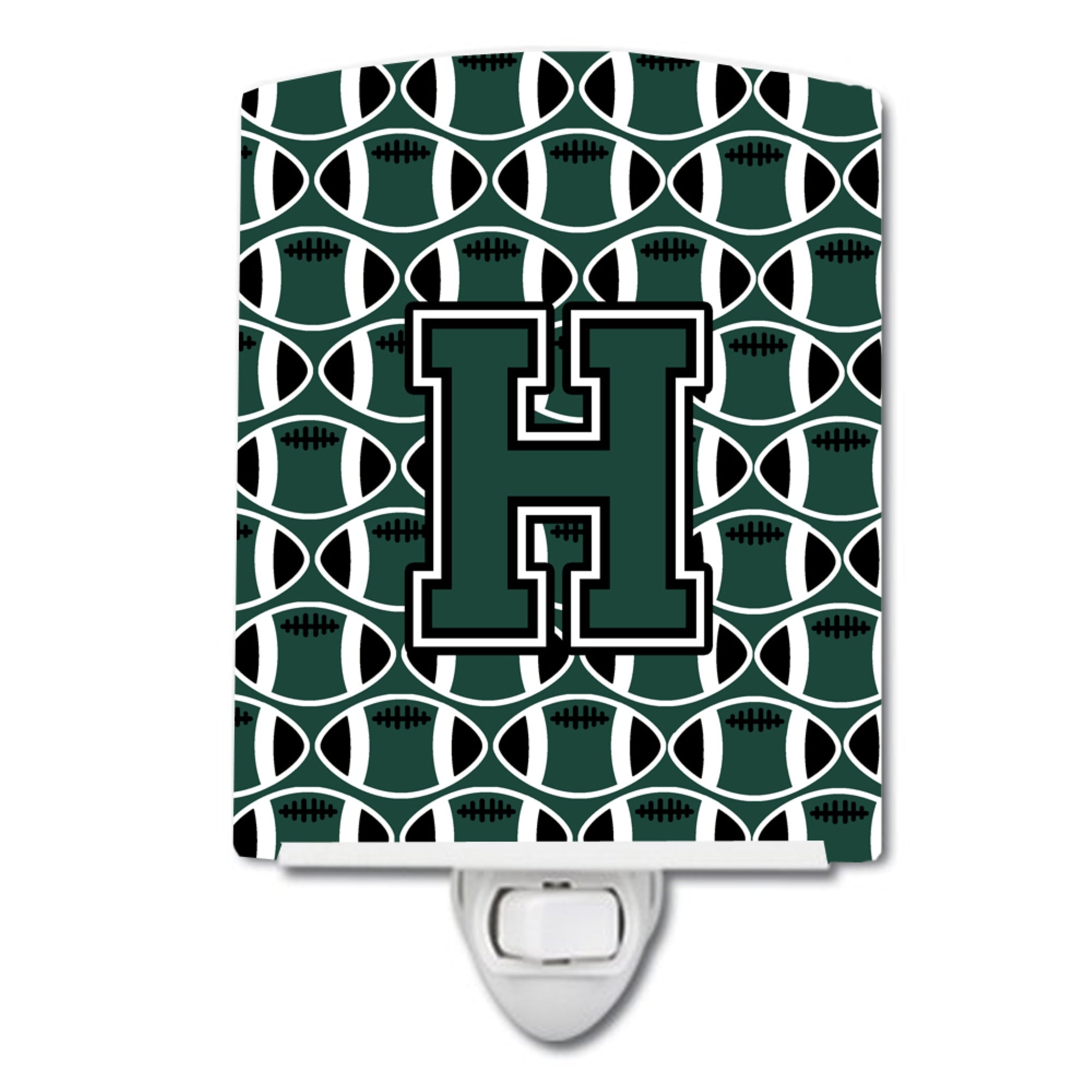  inchCarolines Treasures Letter H Football Green and White Ceramic Night Light, 6x4, Multicolor inch