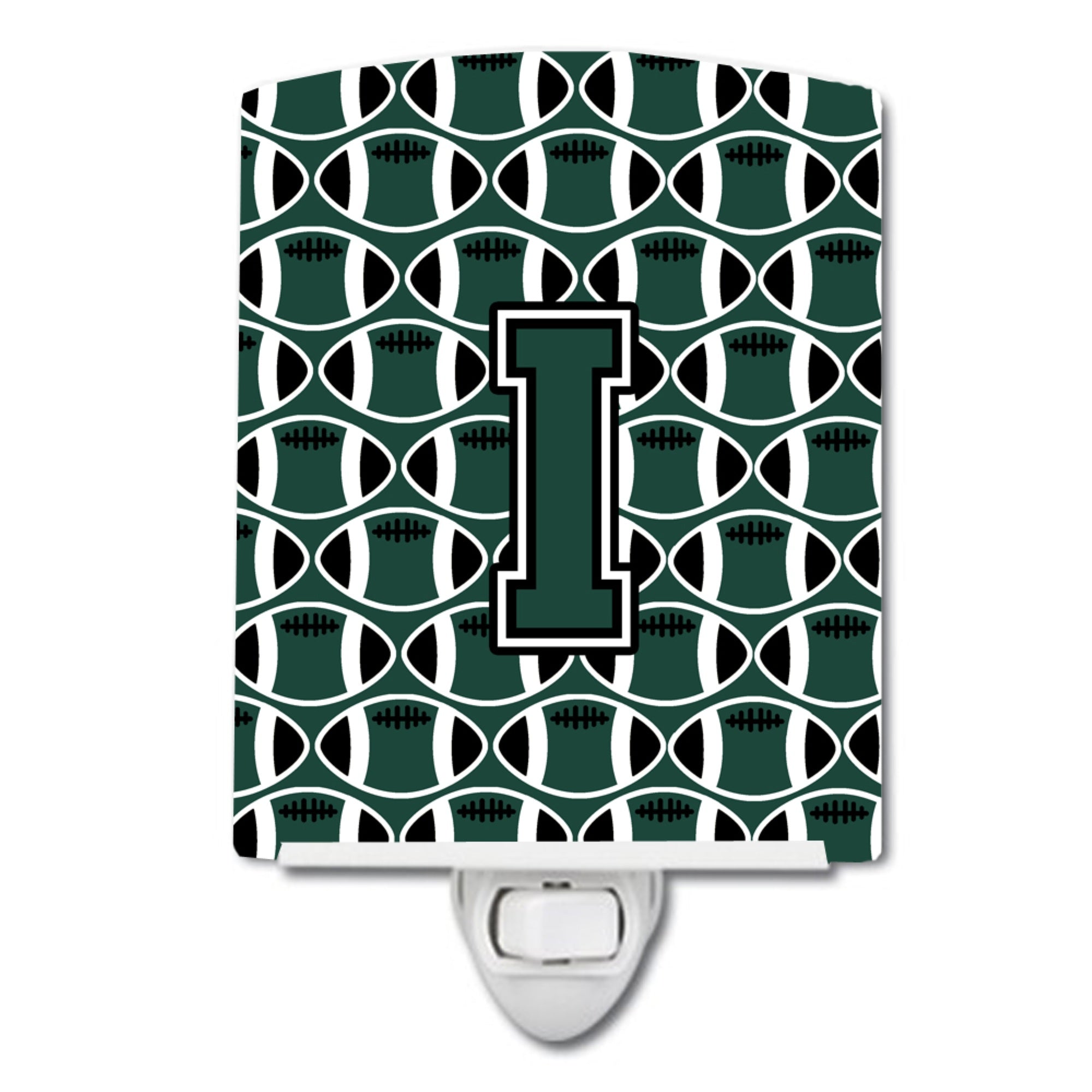  inchCarolines Treasures Letter I Football Green and White Ceramic Night Light, 6x4, Multicolor inch