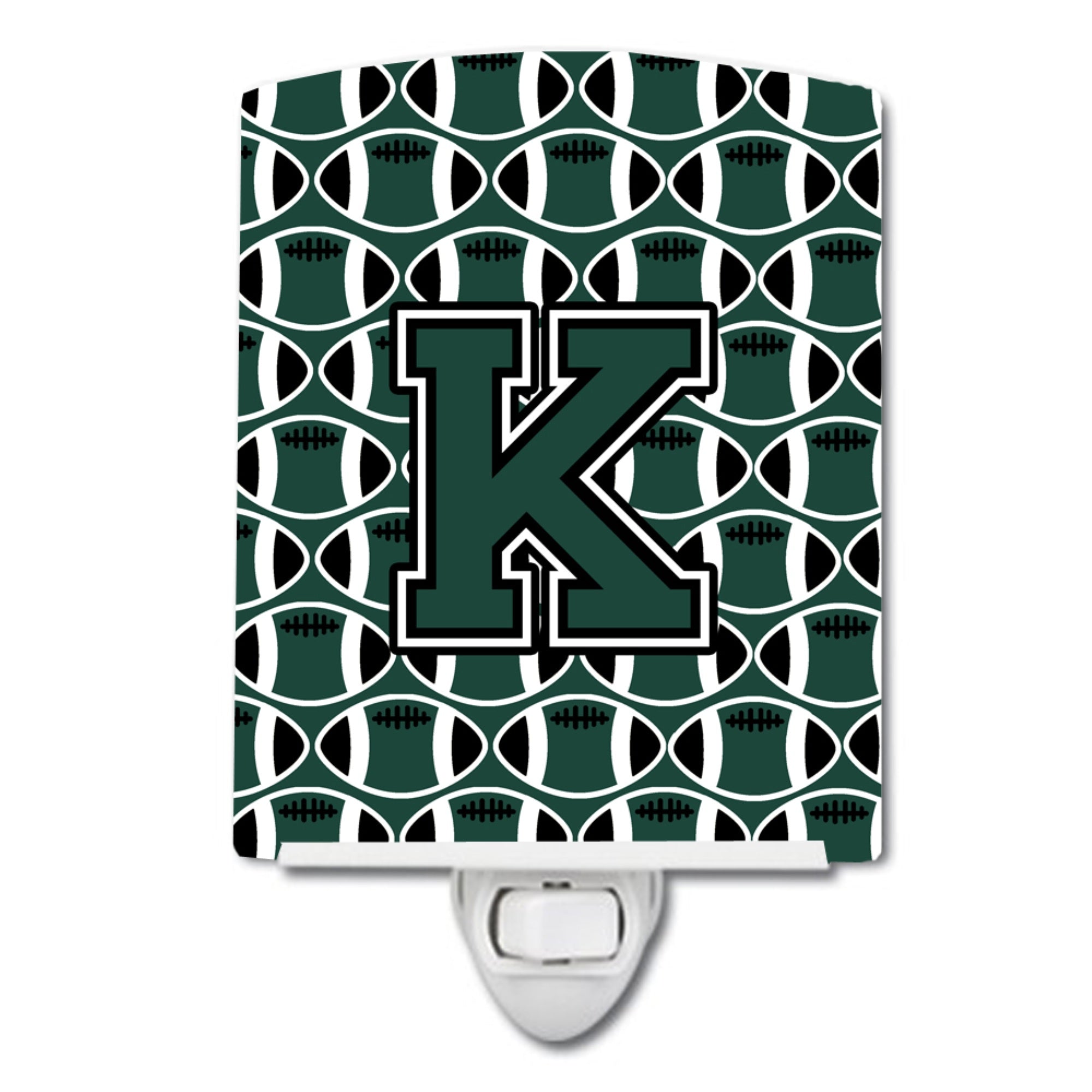  inchCarolines Treasures Letter K Football Green and White Ceramic Night Light, 6x4, Multicolor inch