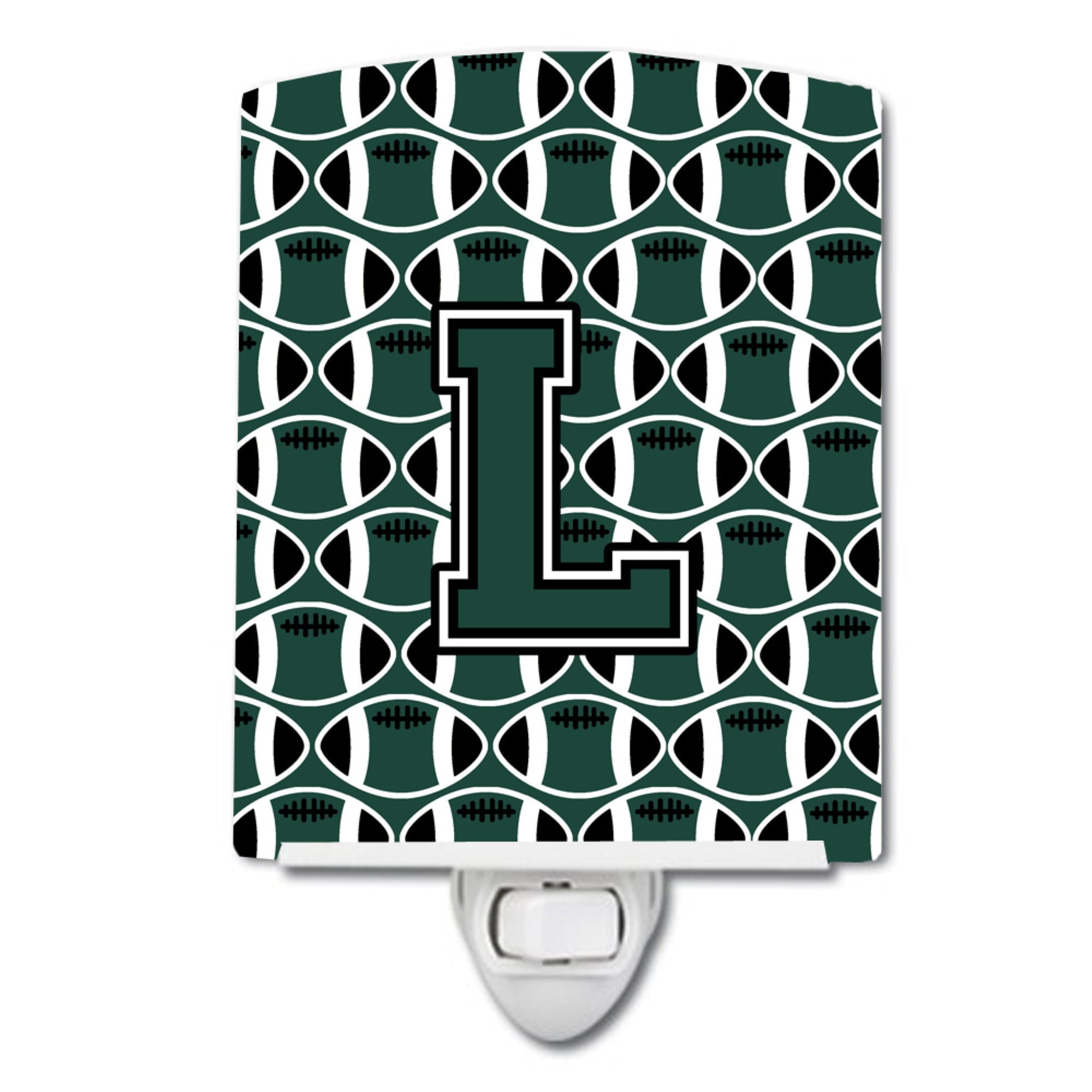  inchCarolines Treasures Letter L Football Green and White Ceramic Night Light, 6x4, Multicolor inch