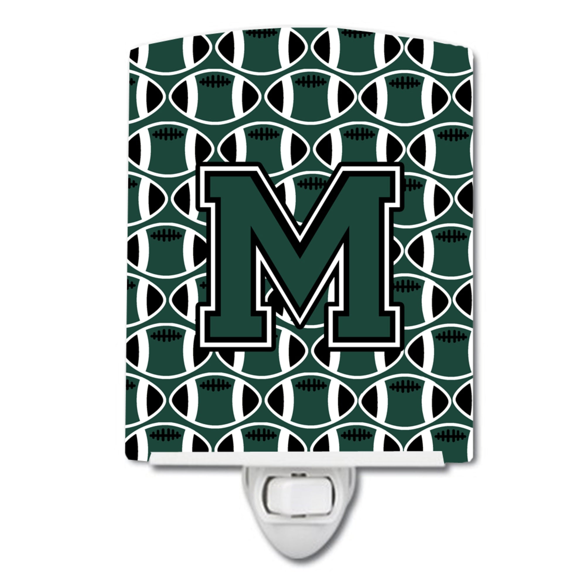  inchCarolines Treasures Letter M Football Green and White Ceramic Night Light, 6x4, Multicolor inch