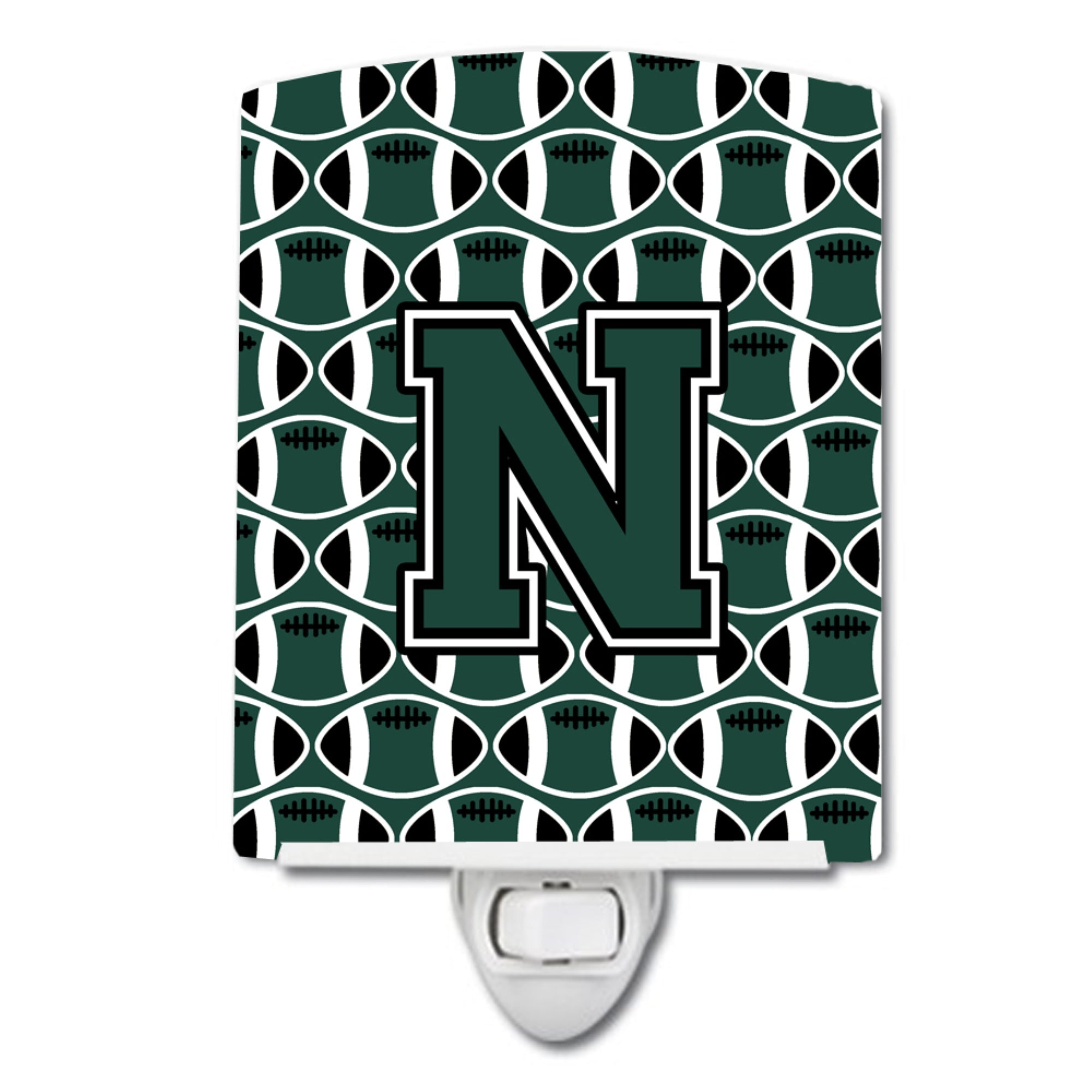  inchCarolines Treasures Letter N Football Green and White Ceramic Night Light, 6x4, Multicolor inch