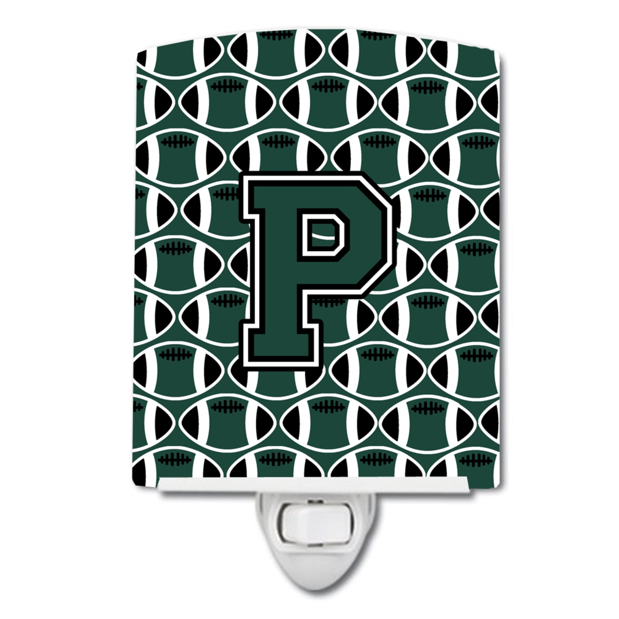  inchCarolines Treasures Letter P Football Green and White Ceramic Night Light, 6x4, Multicolor inch